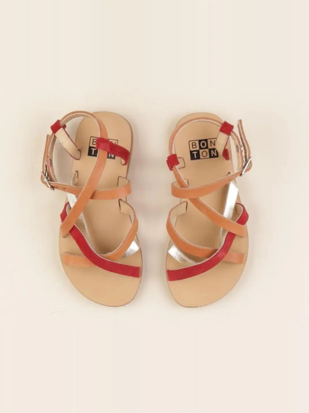 Bonton - sandales or, rouge - pointure 27