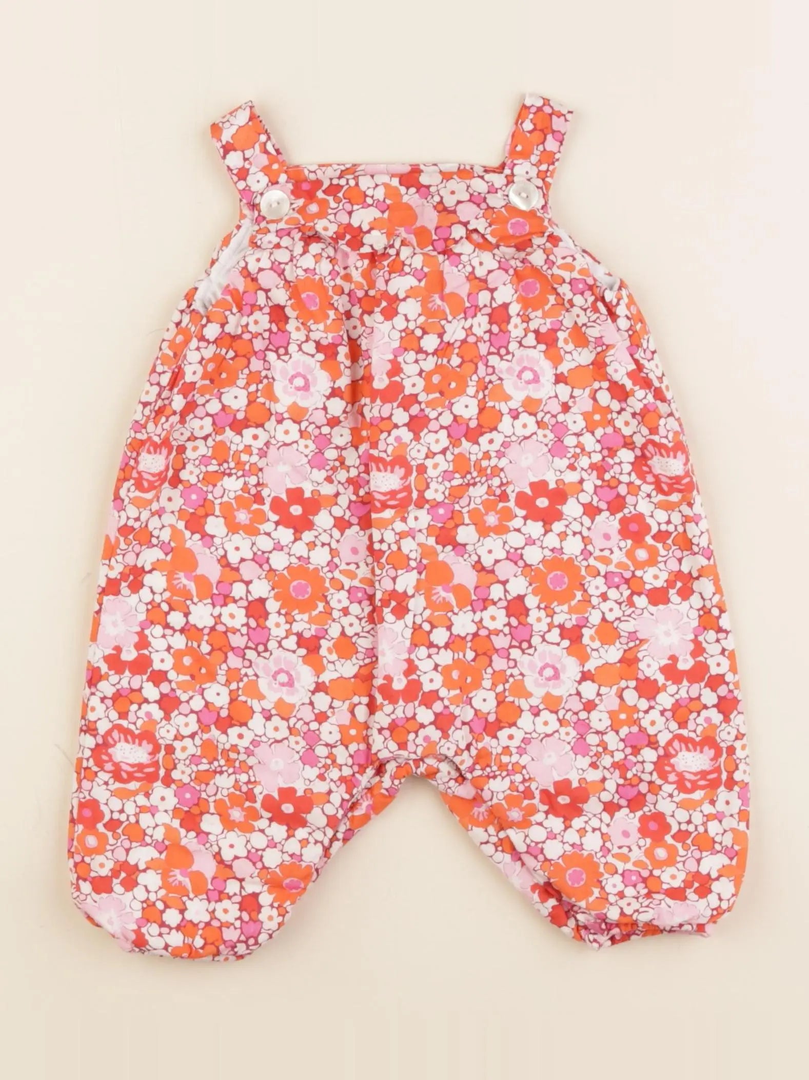 Jacadi - salopette liberty orange, rose - 3 mois
