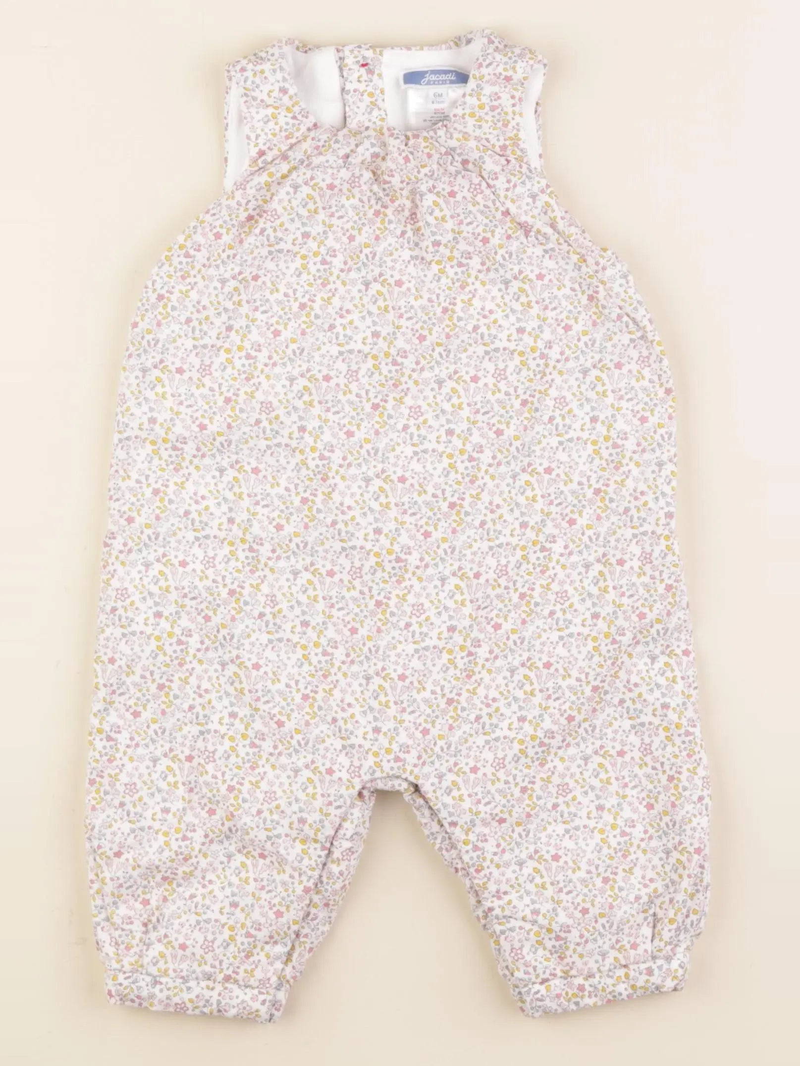 Jacadi - combinaison doublé, liberty blanc, jaune, rose - 6 mois