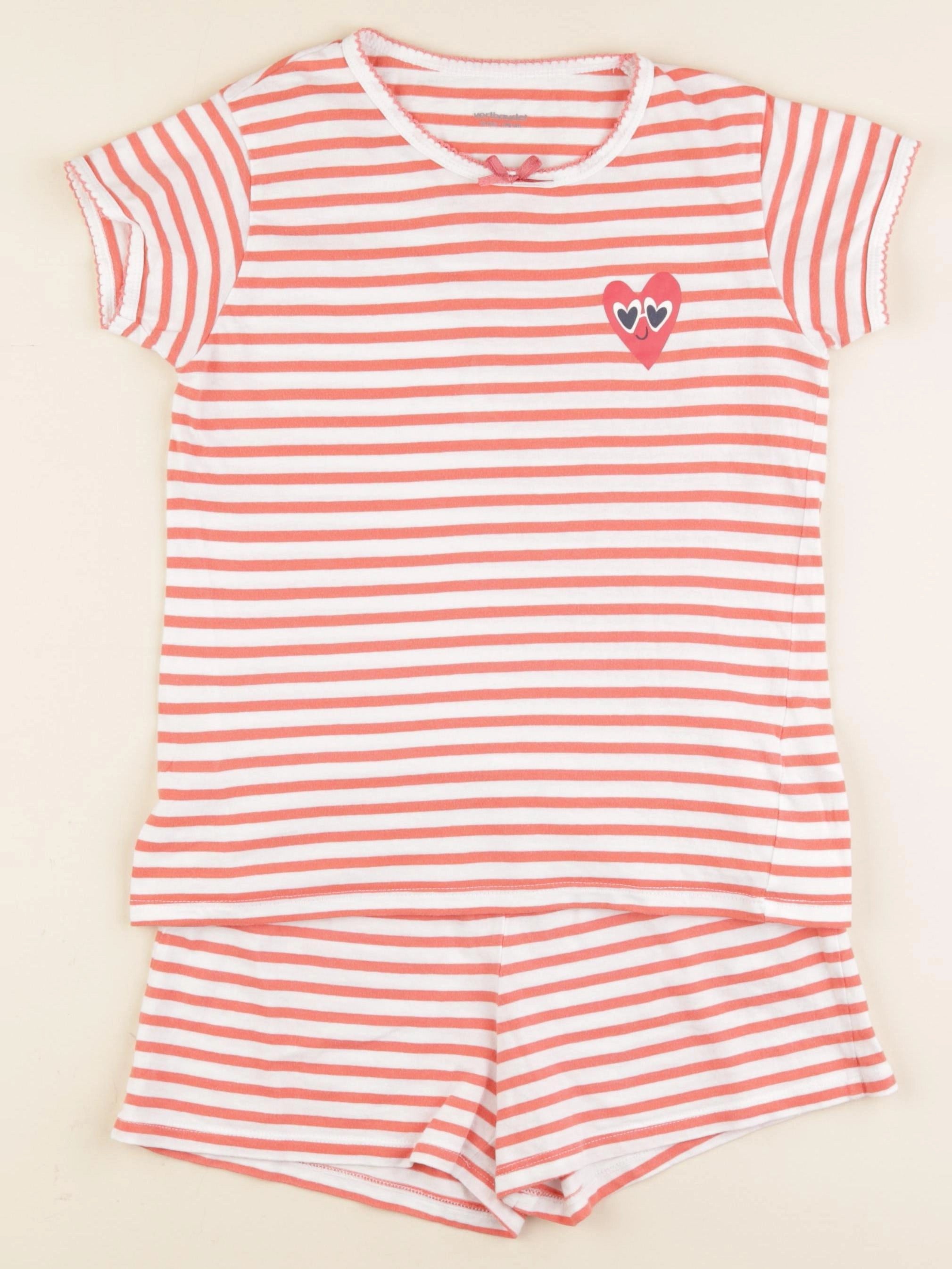 Vertbaudet - pyjama coton blanc, orange - 10 ans