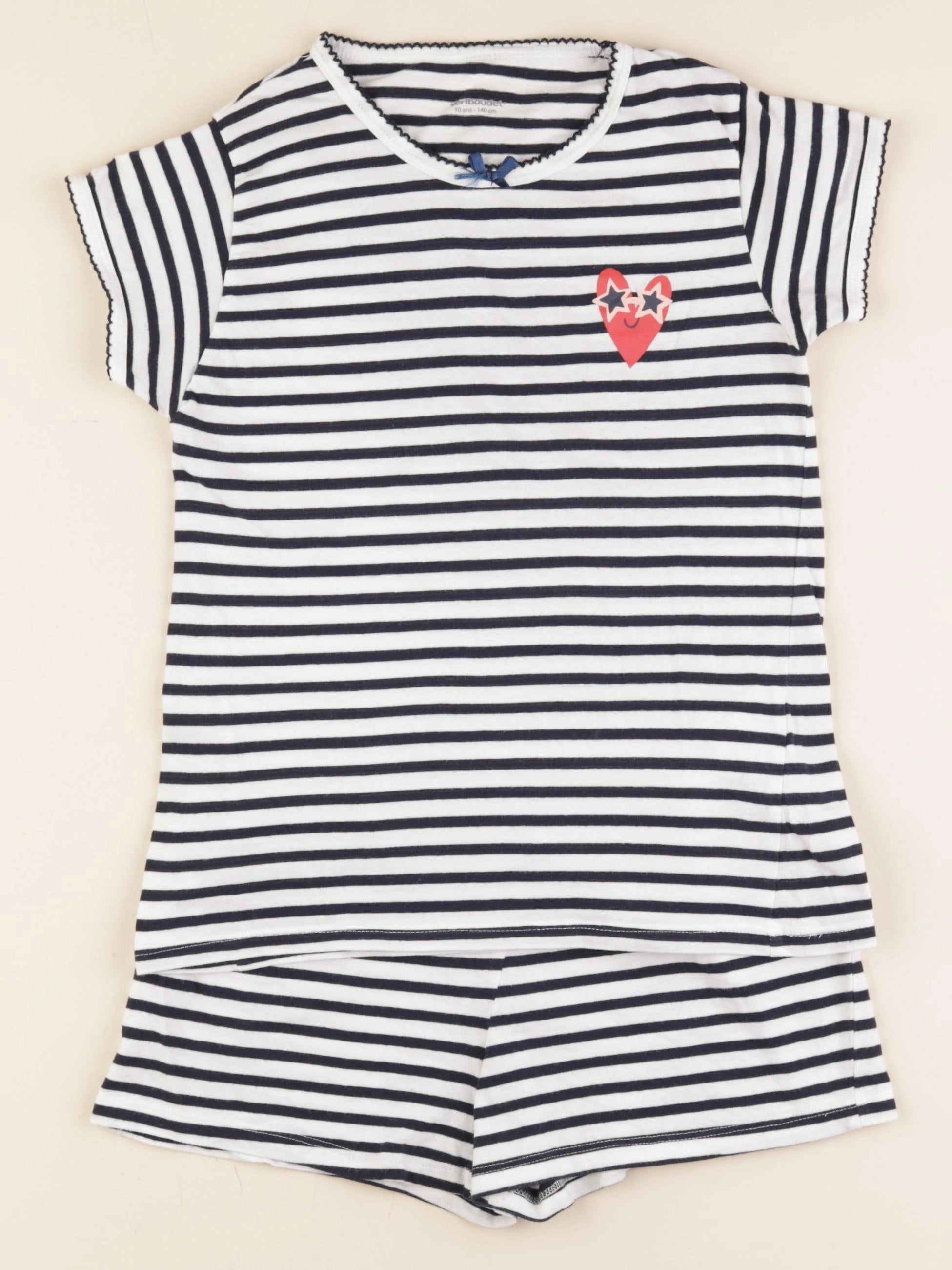 Vertbaudet - pyjama coton blanc, bleu - 10 ans