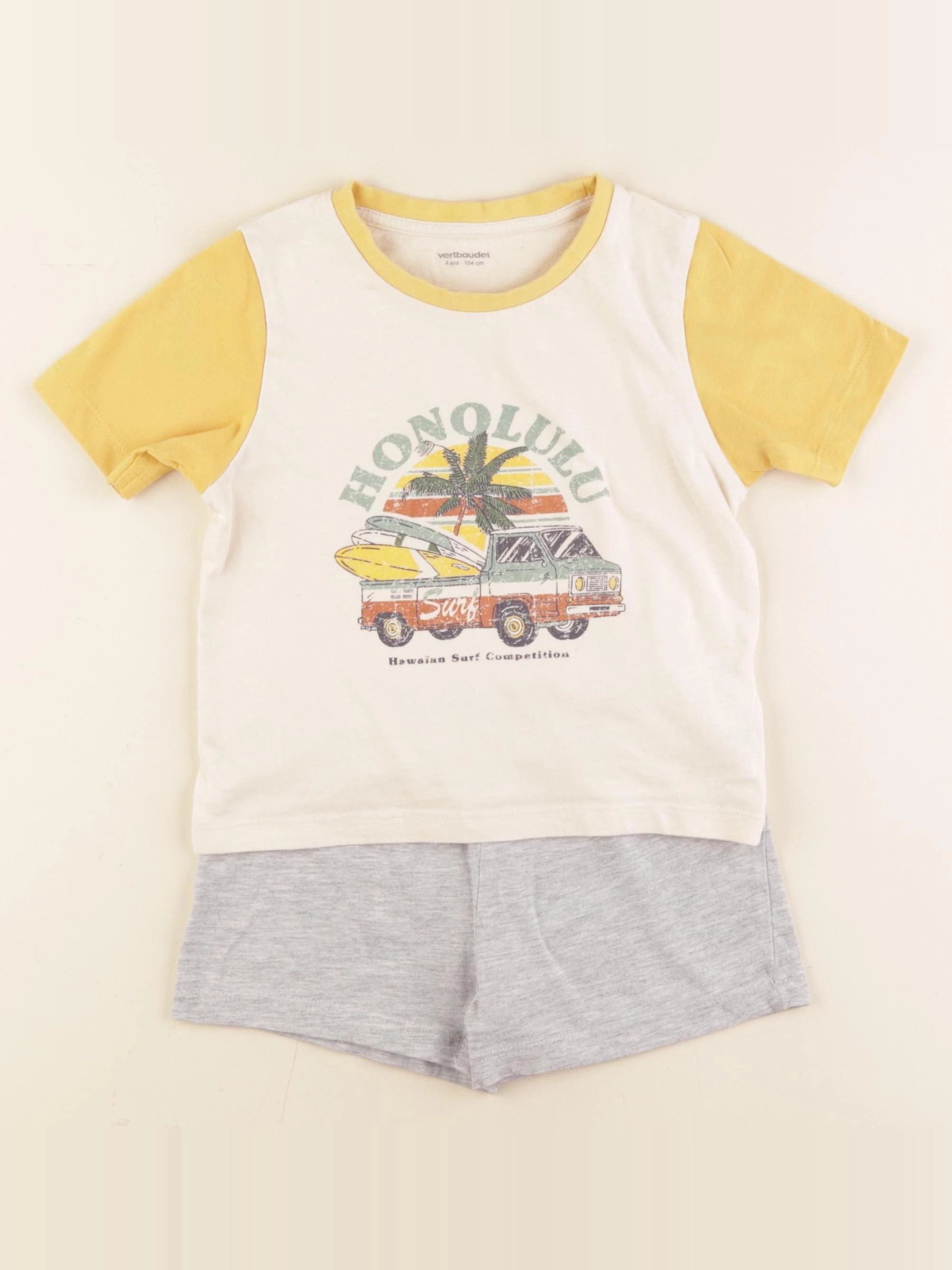 Vertbaudet - pyjama coton gris, jaune - 4 ans