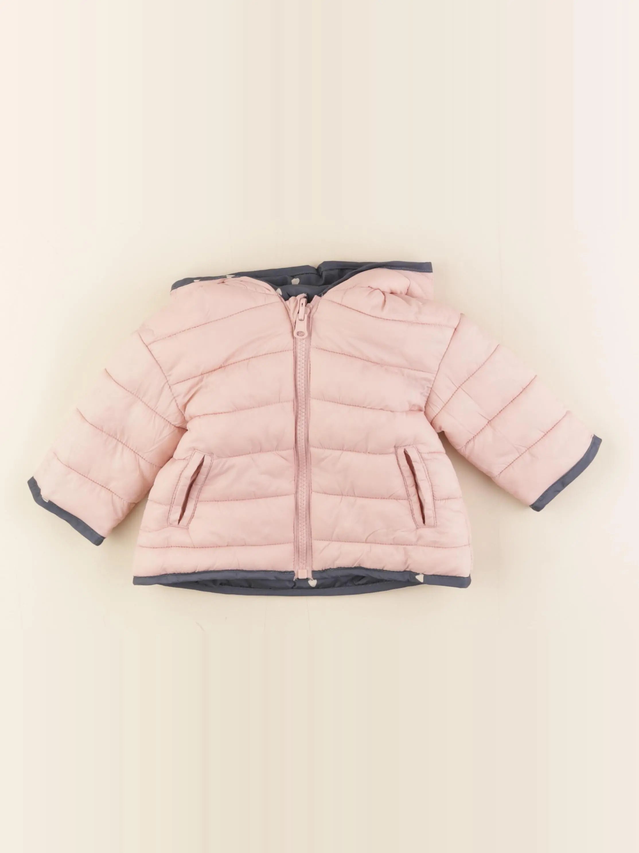 Vertbaudet - doudoune gris, rose - 6 mois