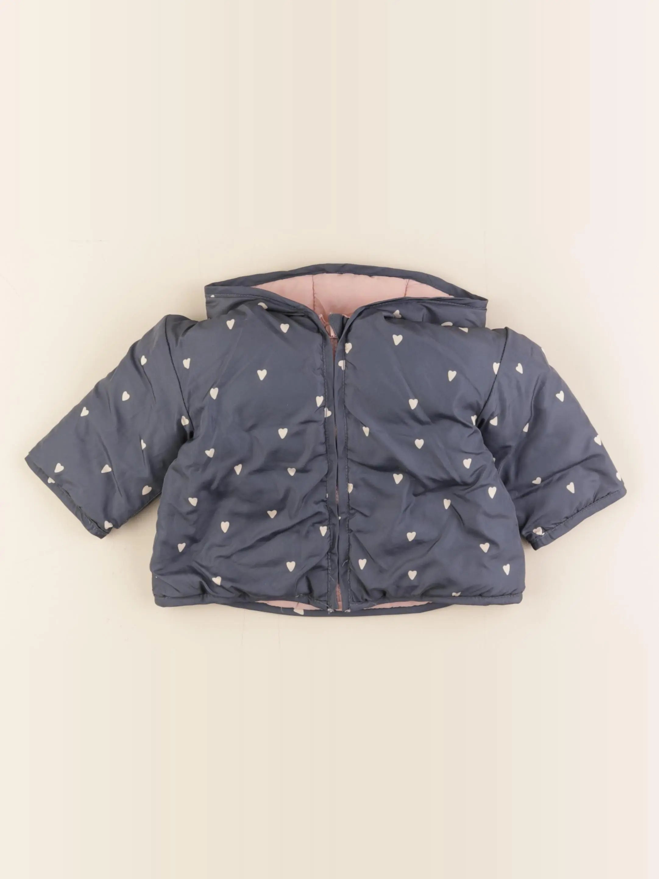 Vertbaudet - doudoune gris, rose - 6 mois