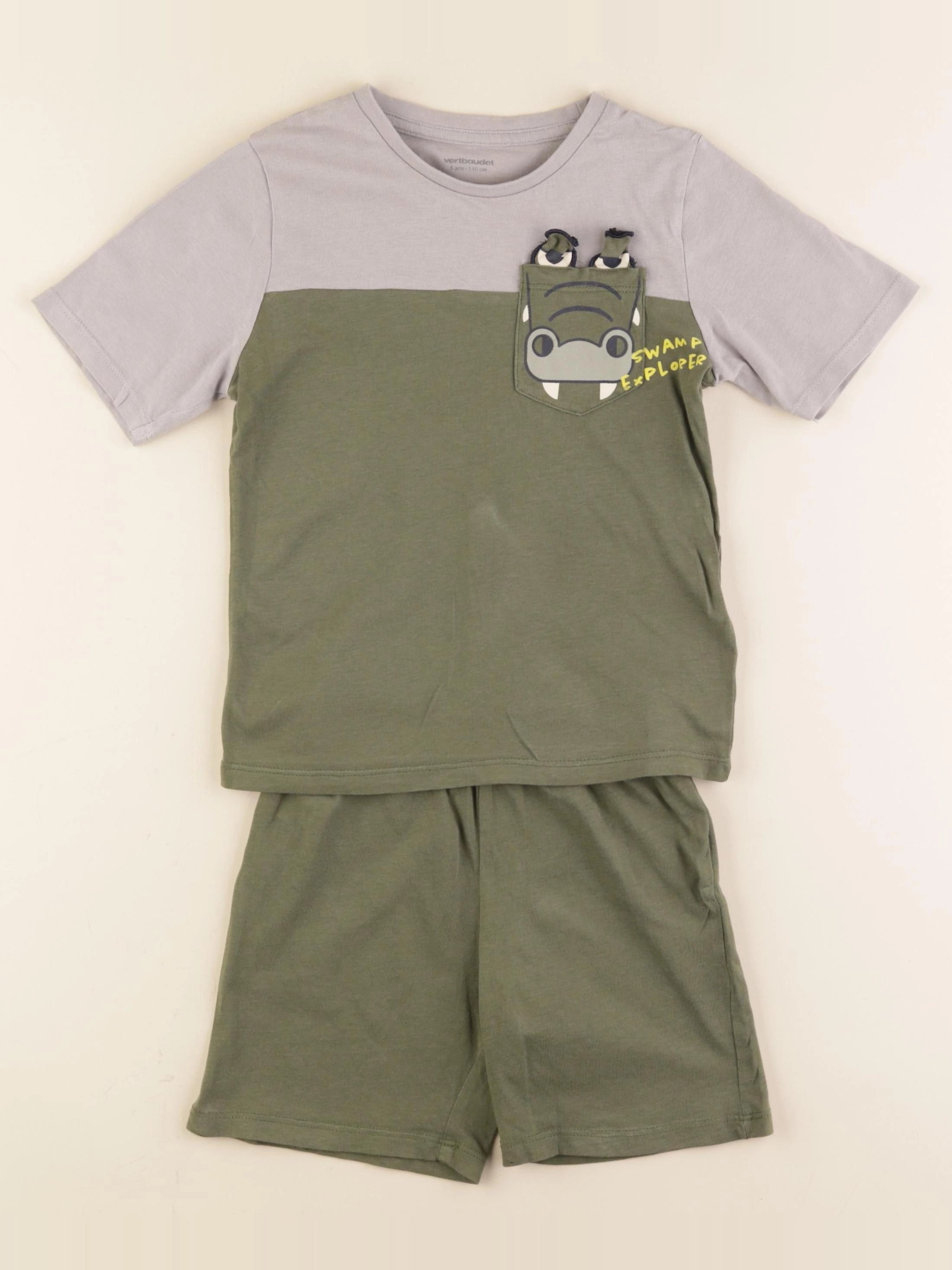 Vertbaudet - pyjama coton gris, vert - 5 ans