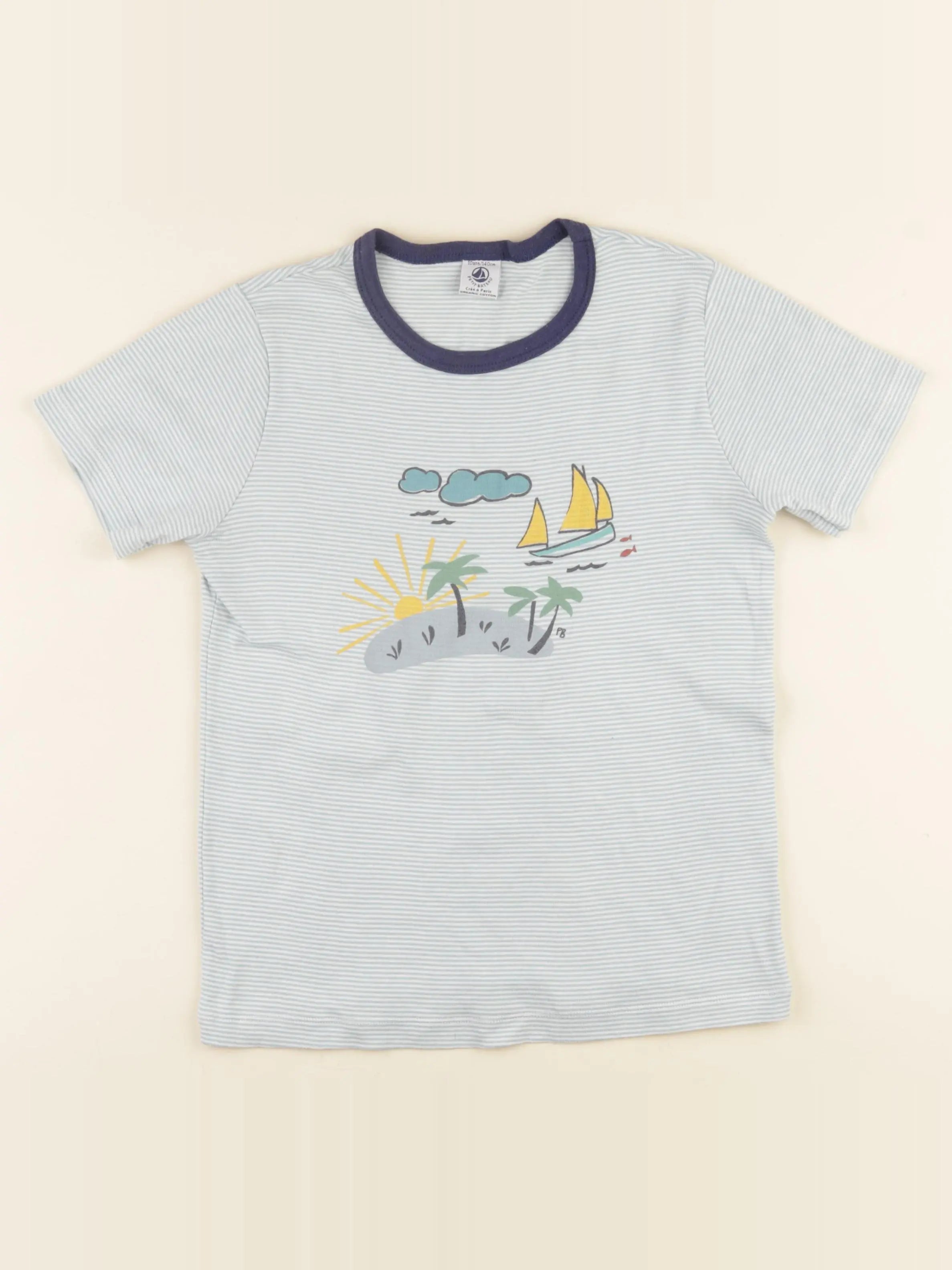 Petit Bateau - tee-shirt blanc, bleu - 10 ans
