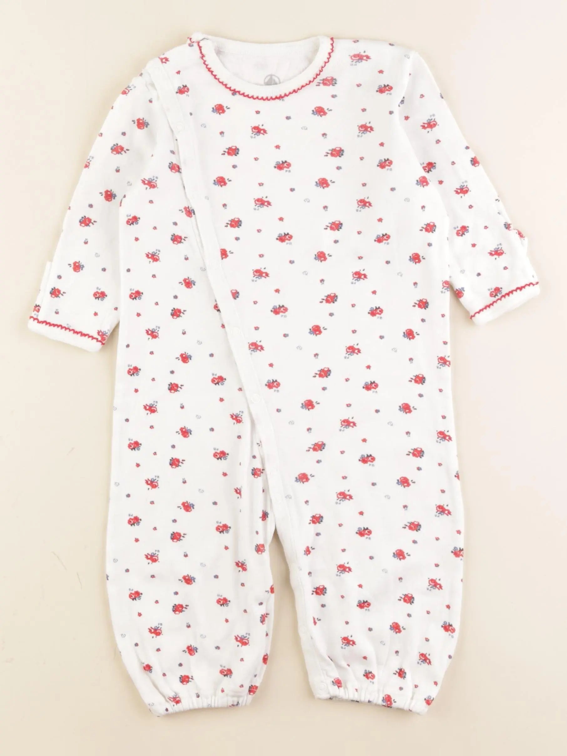 Petit Bateau - pyjama coton blanc, rouge - 6 mois