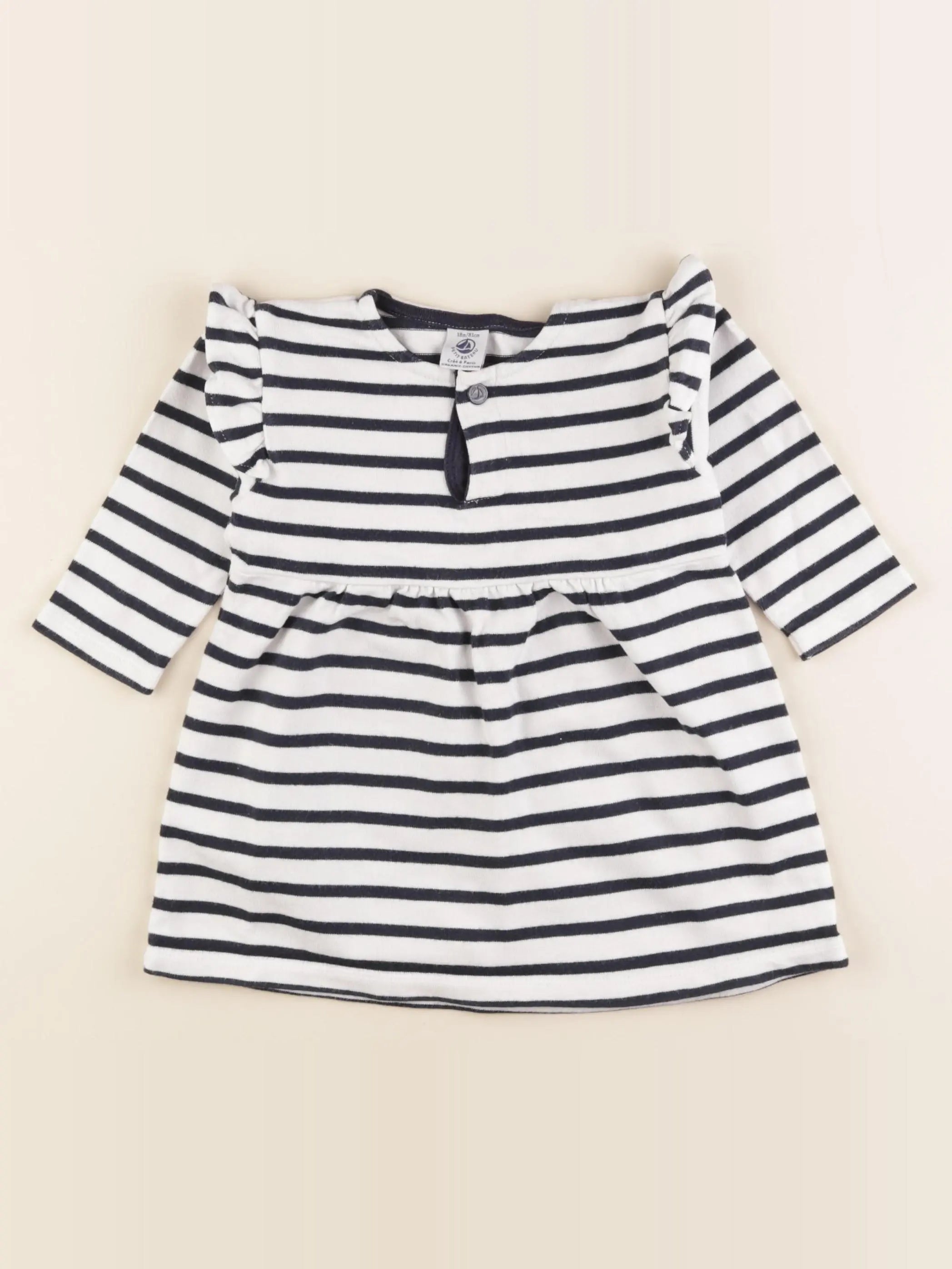 Petit Bateau - robe blanc, bleu - 18 mois