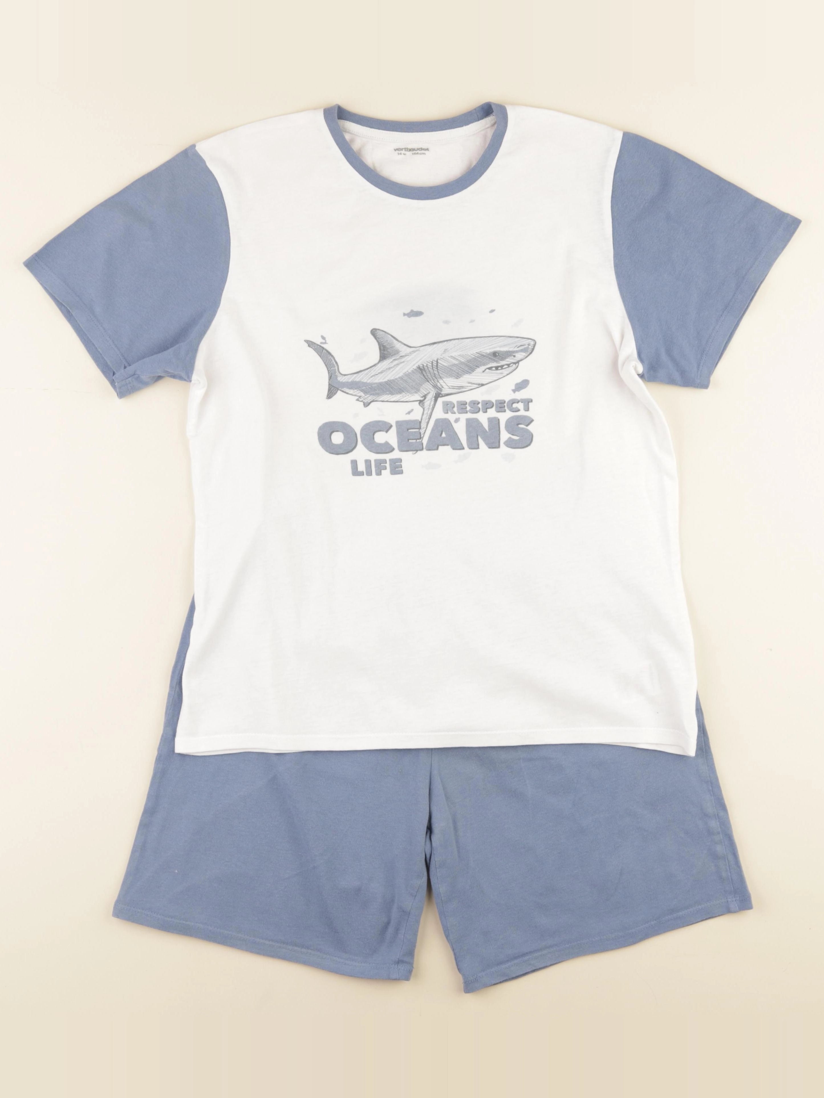 Vertbaudet - pyjama coton bleu, blanc - 14 ans