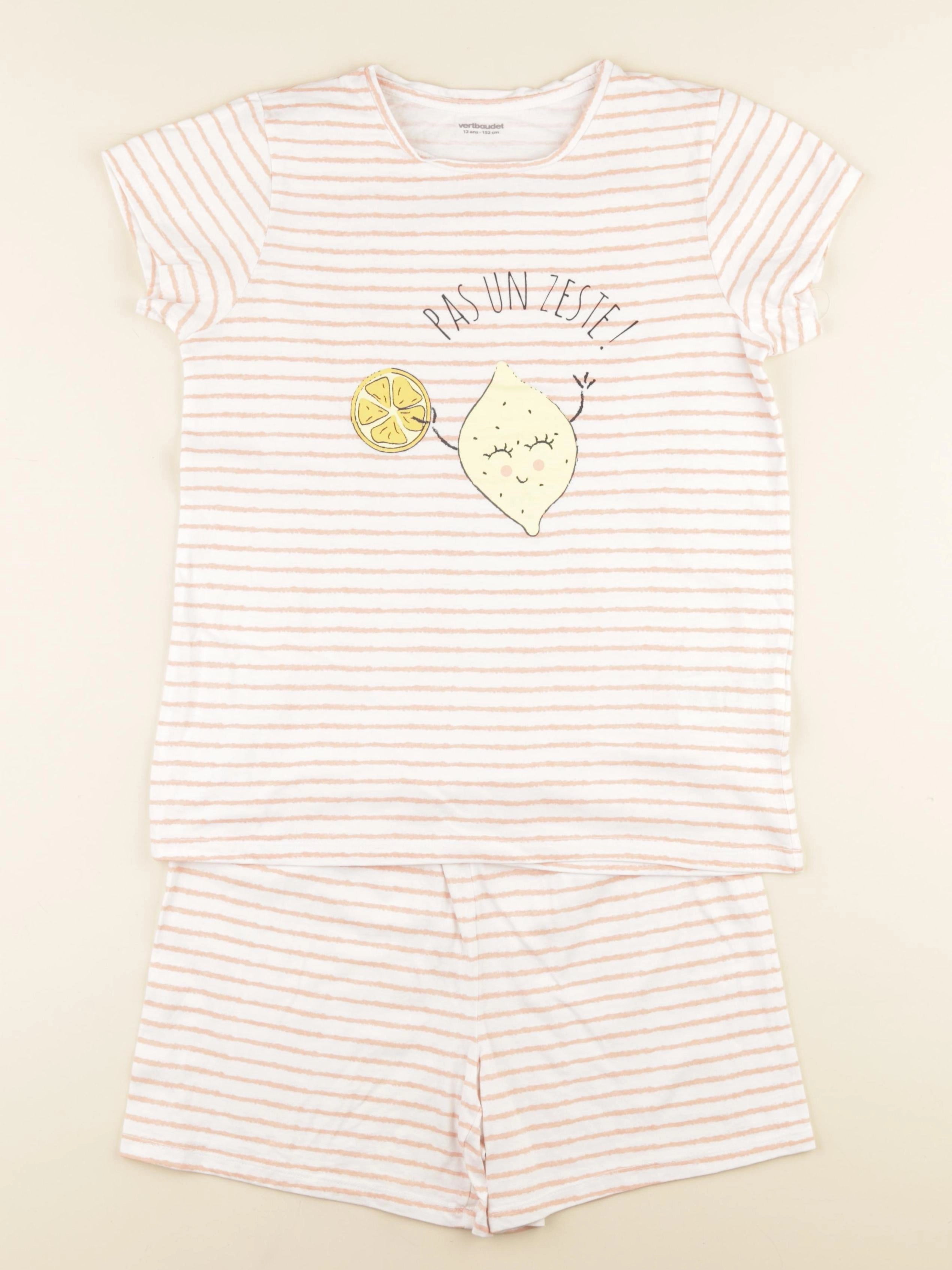 Vertbaudet - pyjama coton blanc, rose - 12 ans