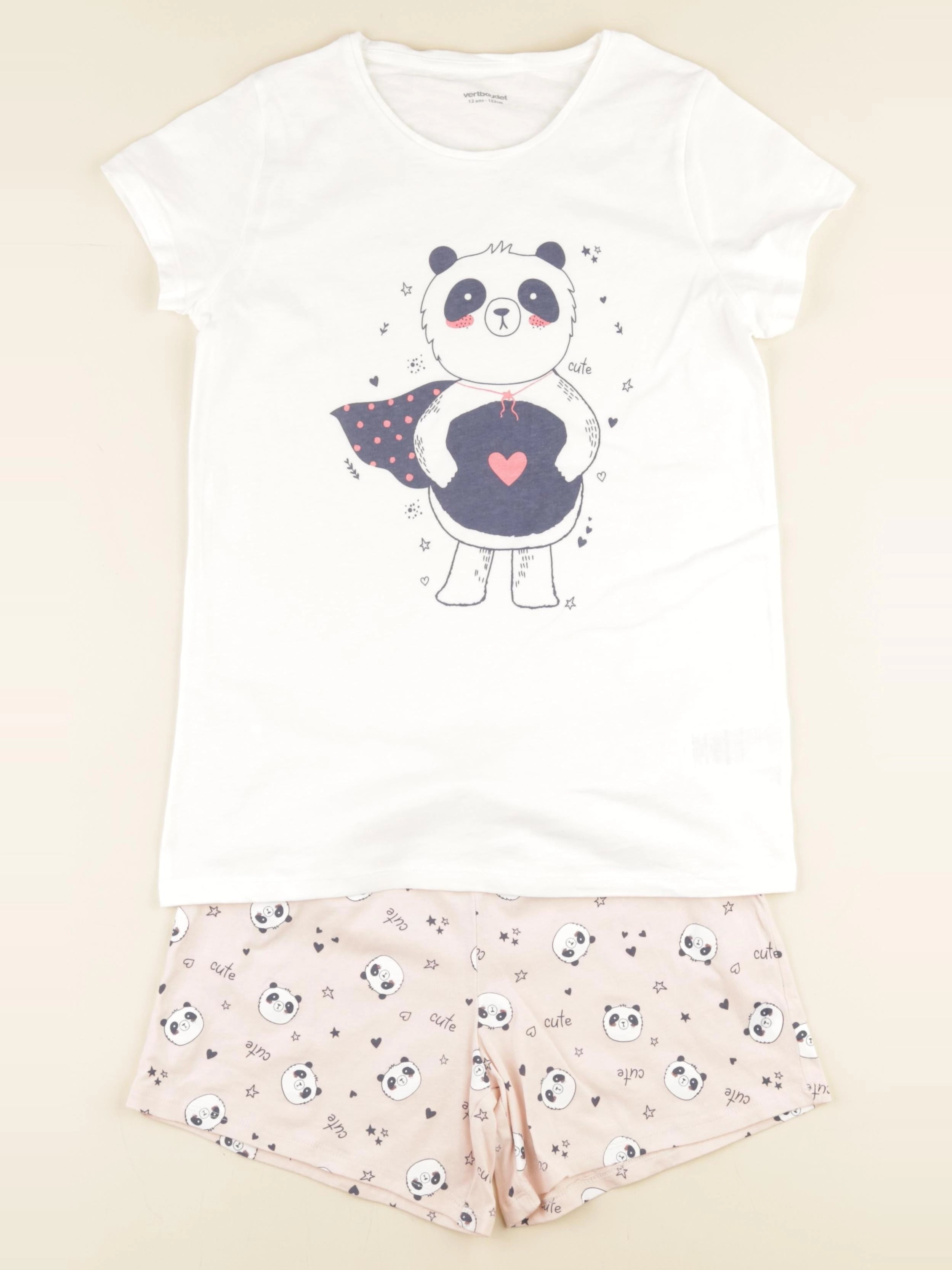 Vertbaudet - pyjama coton blanc, rose - 12 ans
