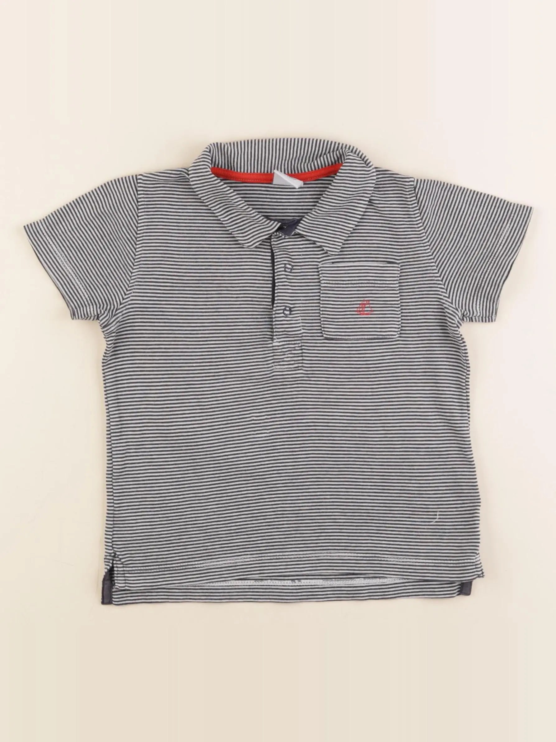 Petit Bateau - polo blanc, bleu - 3 ans