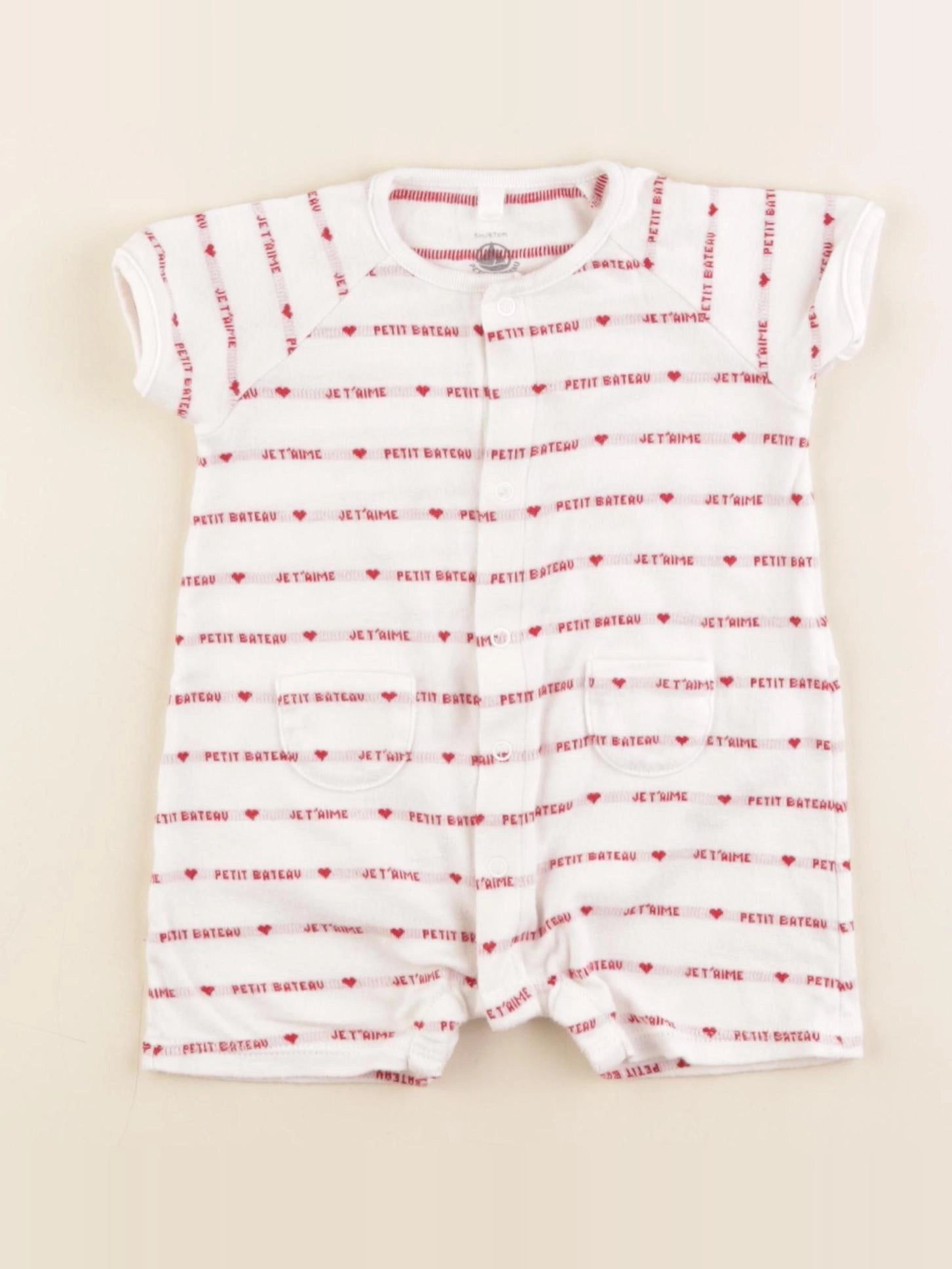 Petit Bateau - pyjama coton blanc, rouge - 6 mois