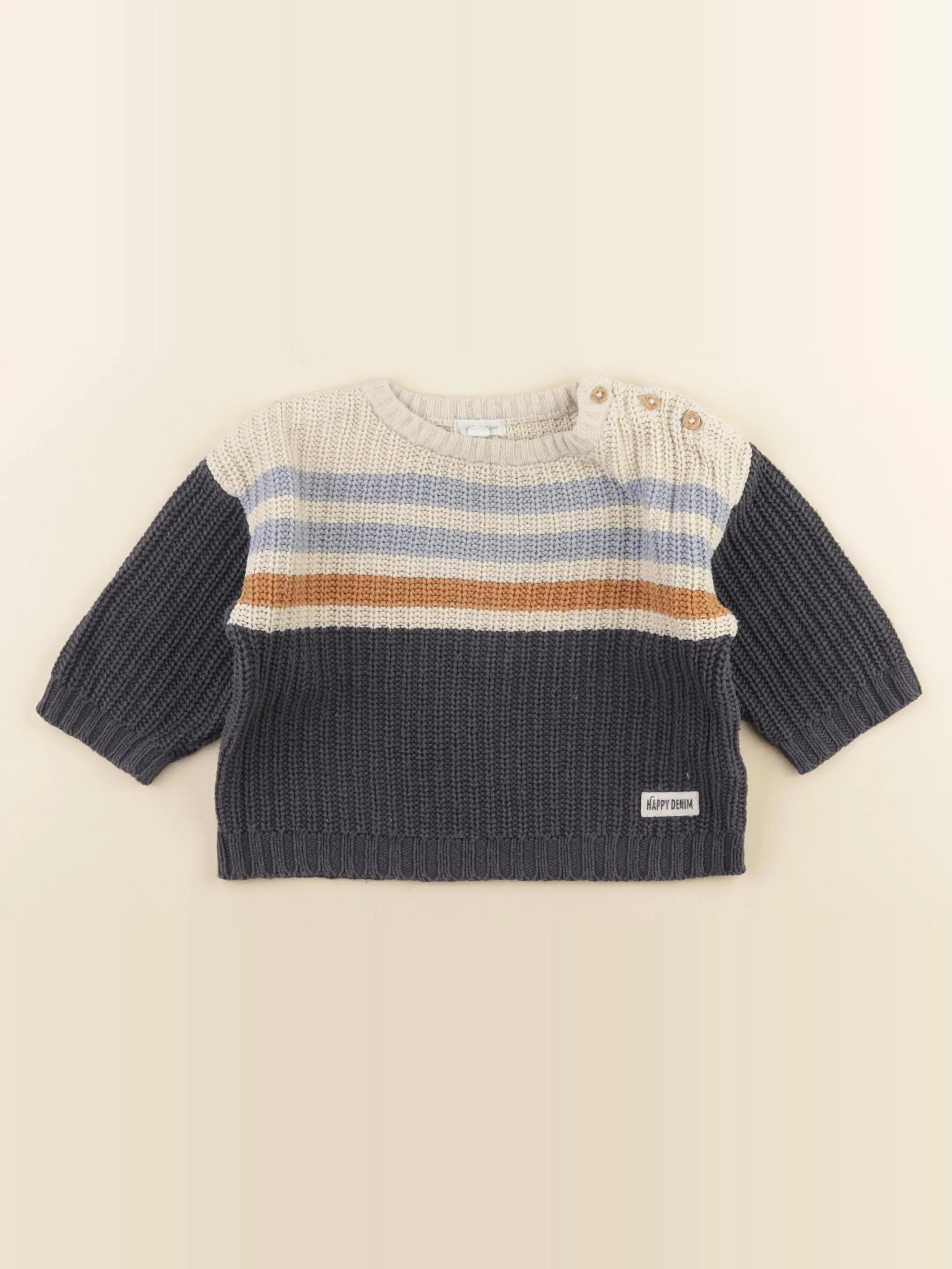 Vertbaudet - pull bleu, blanc - 12 mois