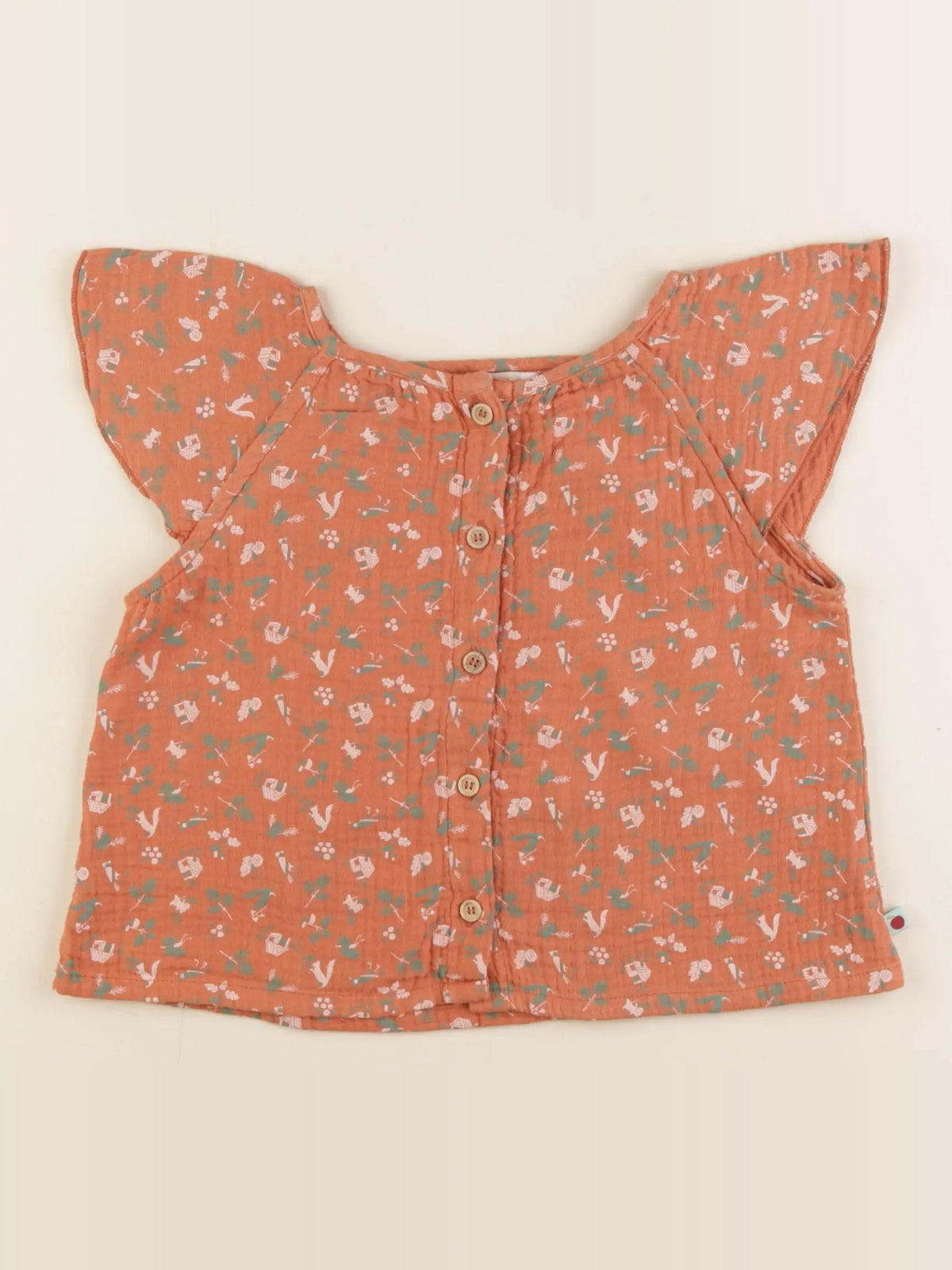 Moulin Roty - blouse marron, vert - 24 mois