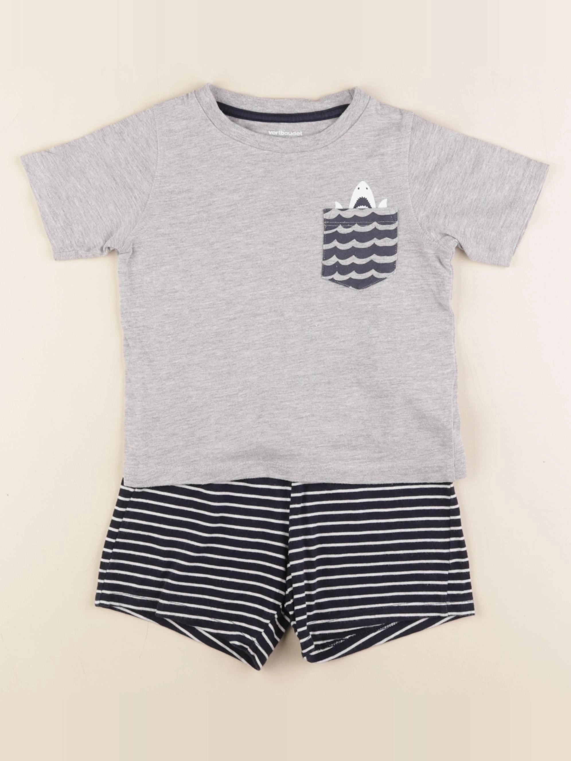 Vertbaudet - pyjama coton gris, bleu - 3 ans