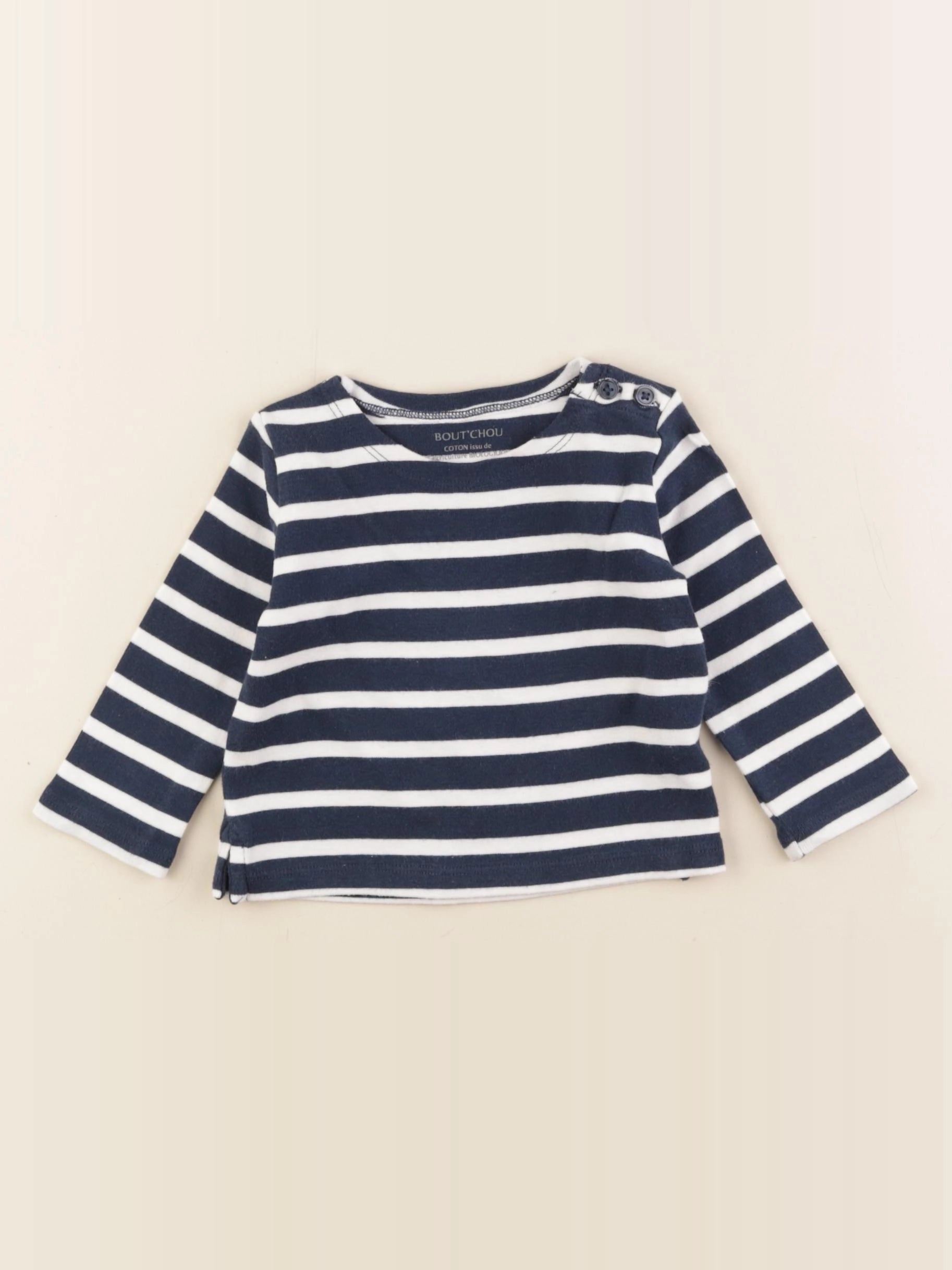 Boutchou - tee-shirt blanc, bleu - 6 mois