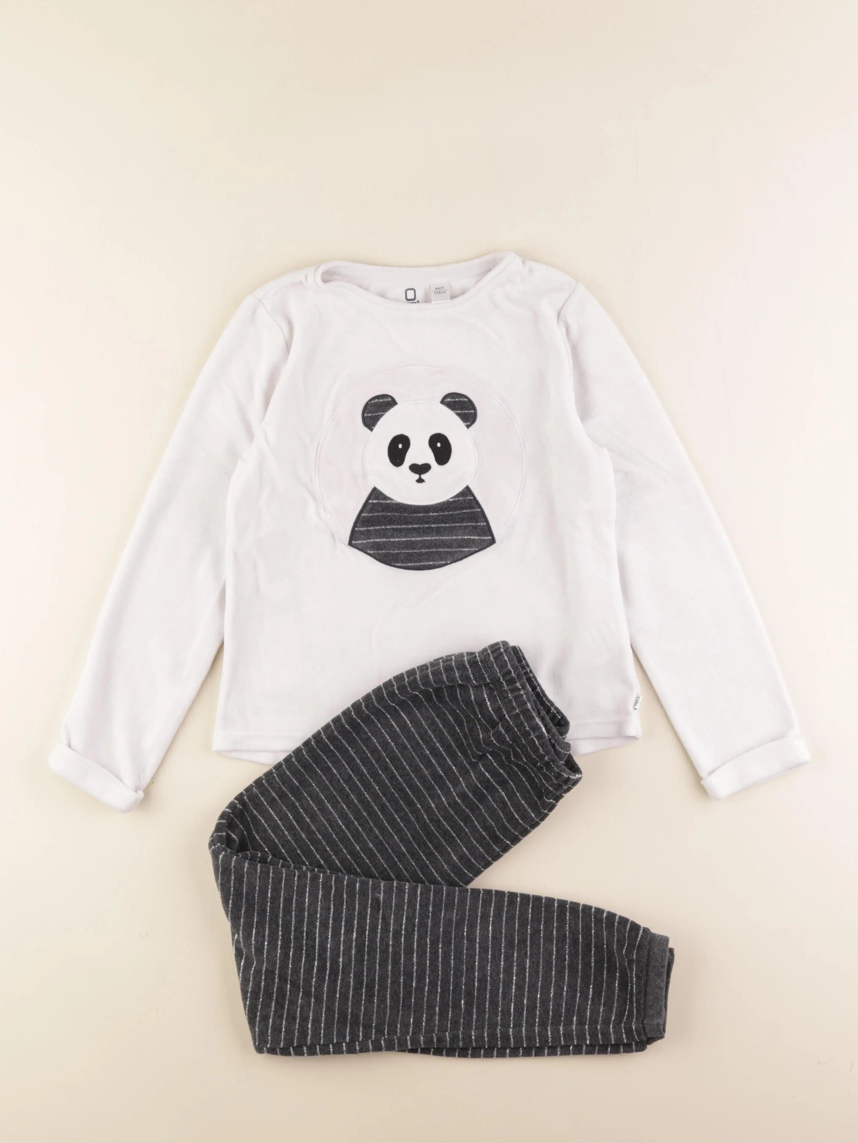 Okaidi - pyjama velours blanc, gris - 8 ans