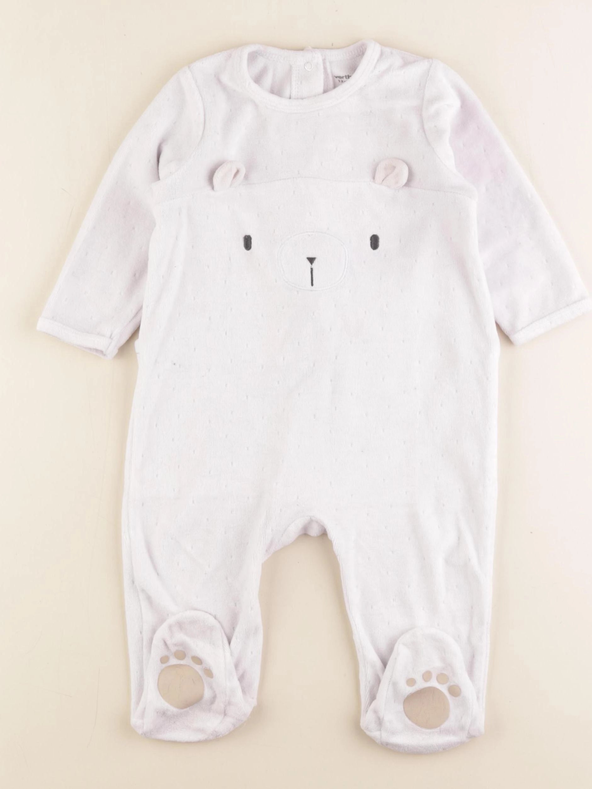 Vertbaudet - pyjama velours blanc - 12 mois