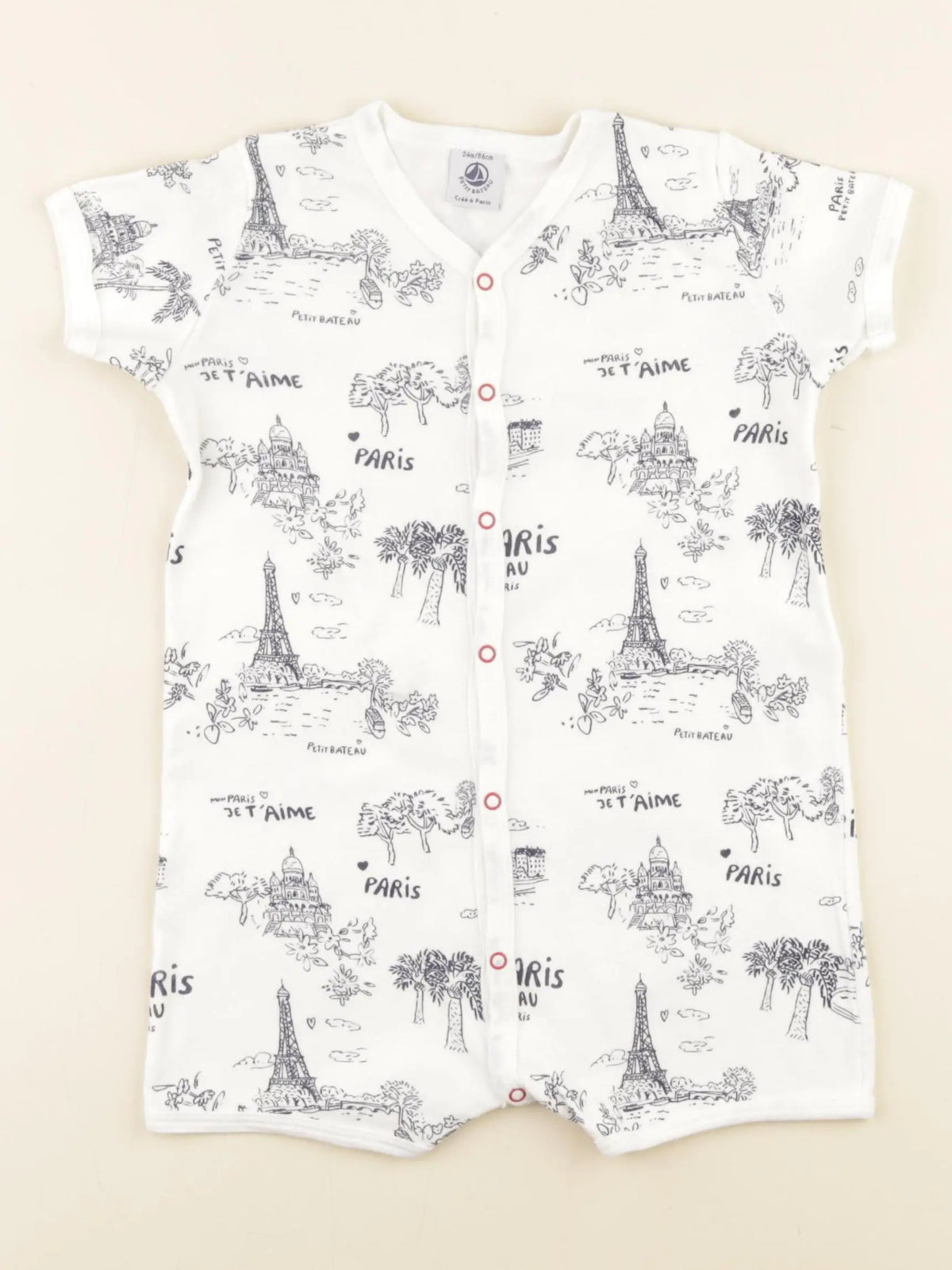 Petit Bateau - pyjama coton blanc, bleu - 24 mois