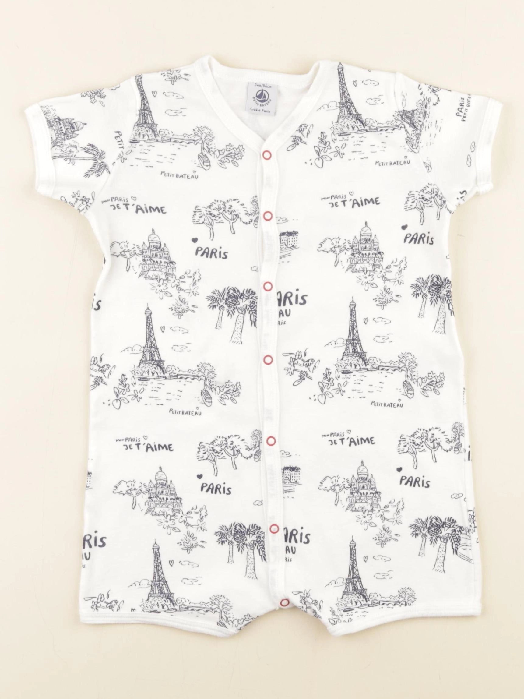 Petit Bateau - pyjama coton blanc, bleu - 24 mois