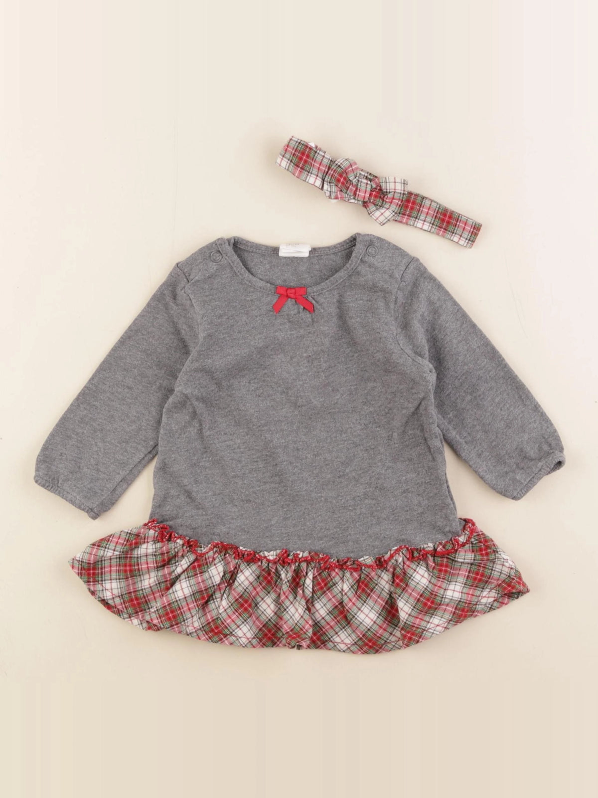 H&M - robe gris, rouge - 2/4 mois