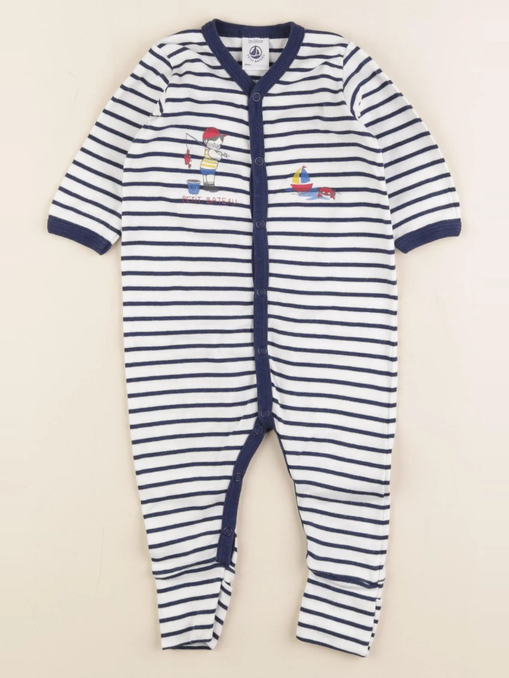 Petit Bateau - pyjama coton blanc, bleu - 3 mois