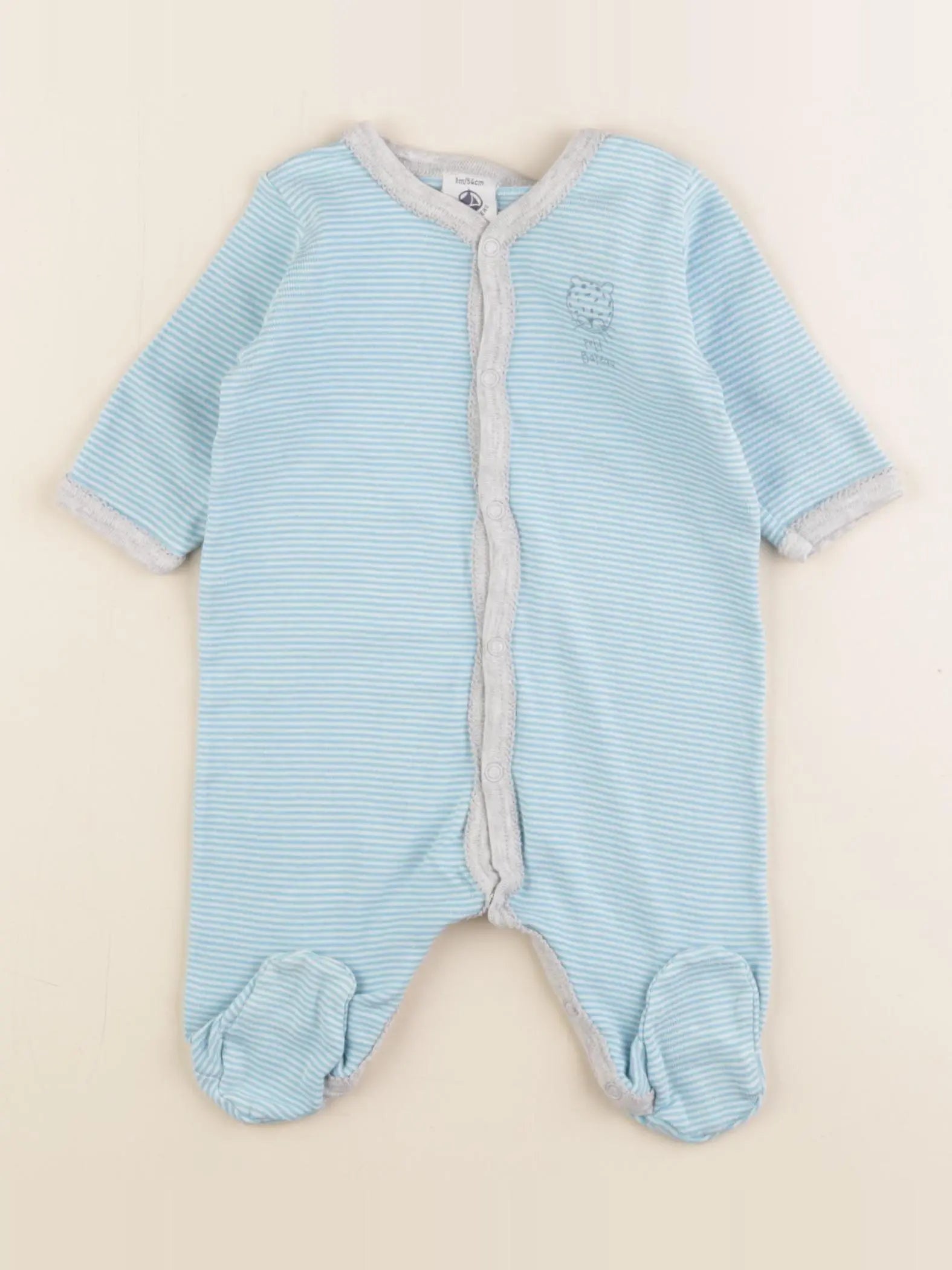 Petit Bateau - pyjama coton bleu, gris - 1 mois