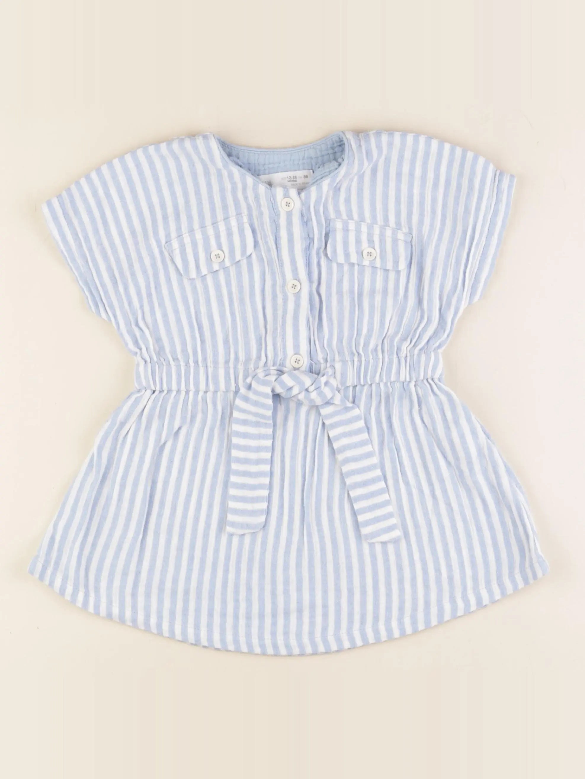 Zara - robe blanc, bleu - 12/18 mois