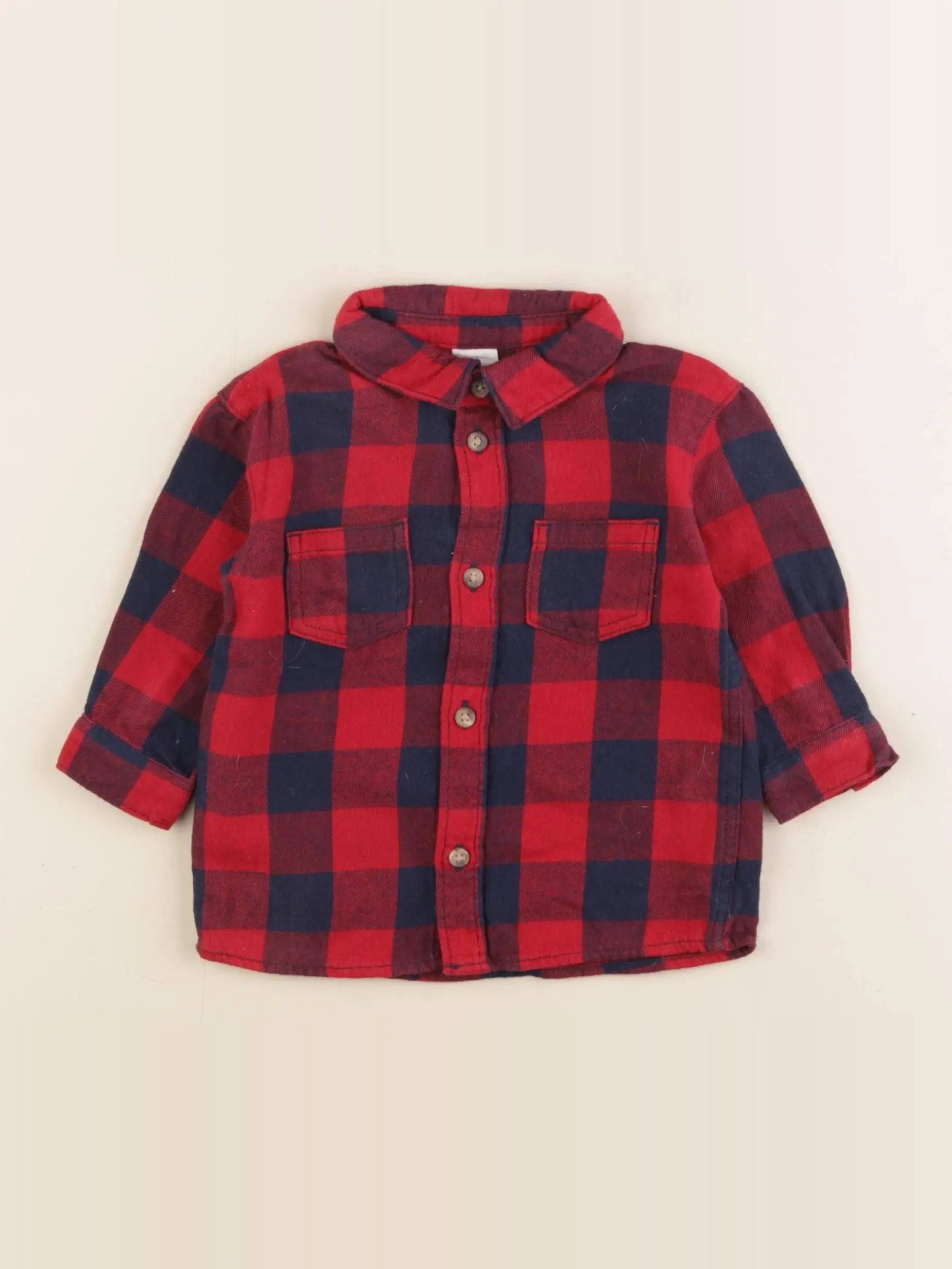 H&M - chemise rouge, noir - 4/6 mois