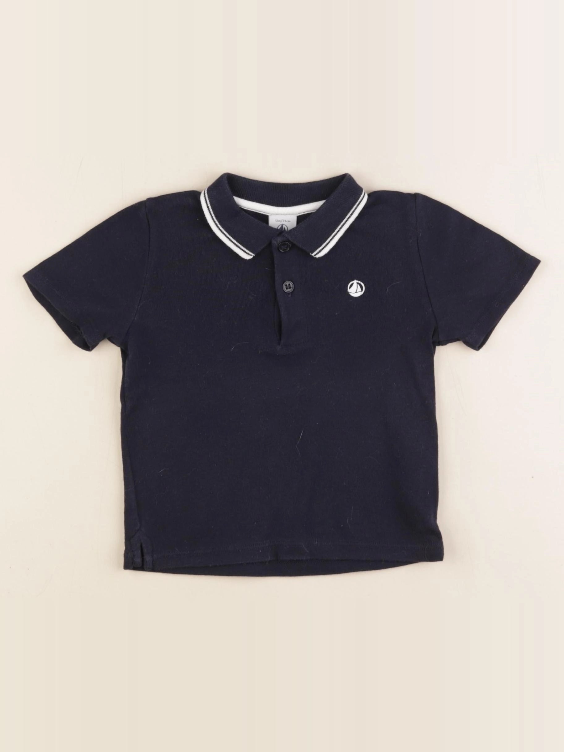 Petit Bateau - polo bleu - 12 mois