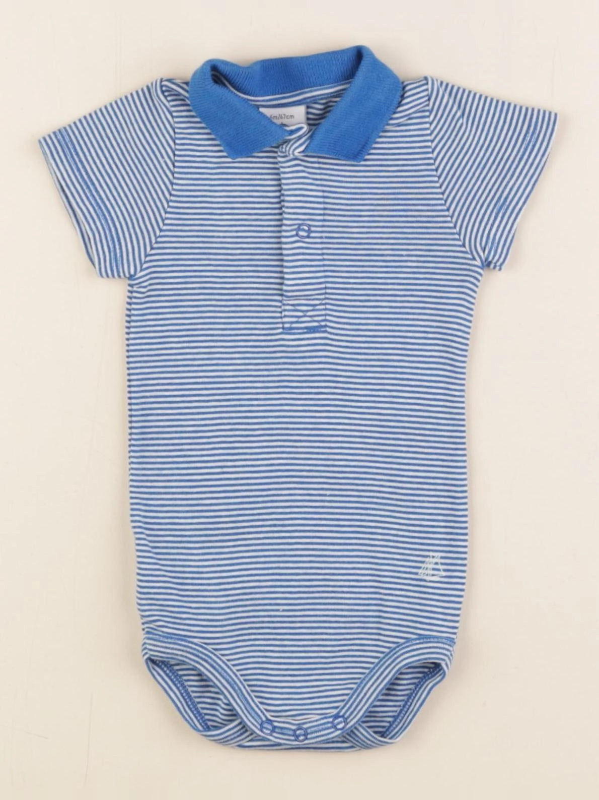 Petit Bateau - body à col bleu, blanc - 6 mois