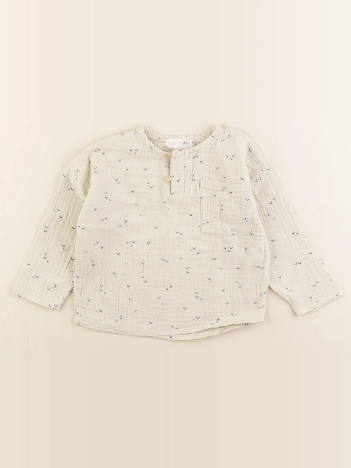 Zara - chemise beige, bleu - 9/12 mois