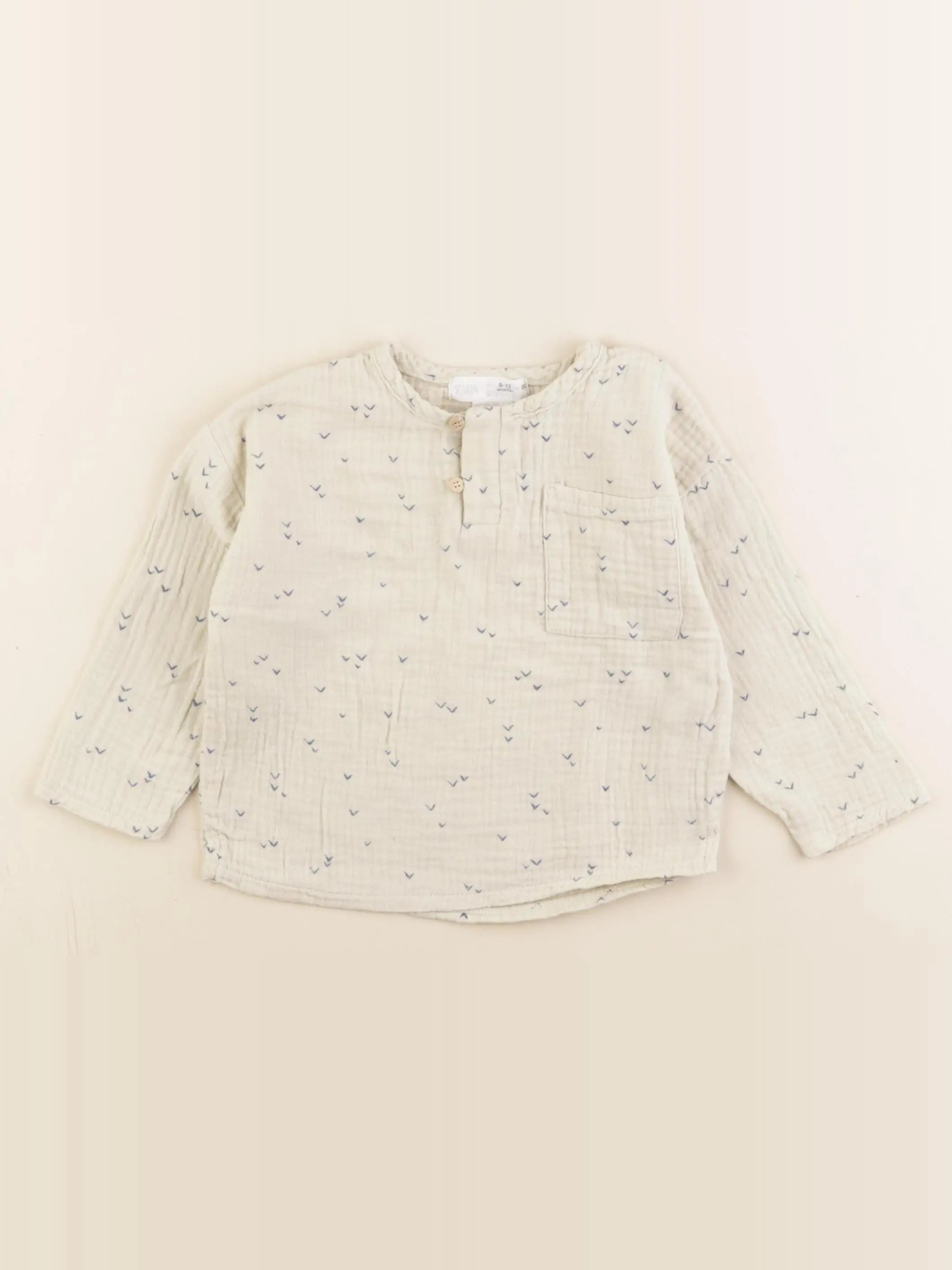 Zara - chemise beige, bleu - 9/12 mois