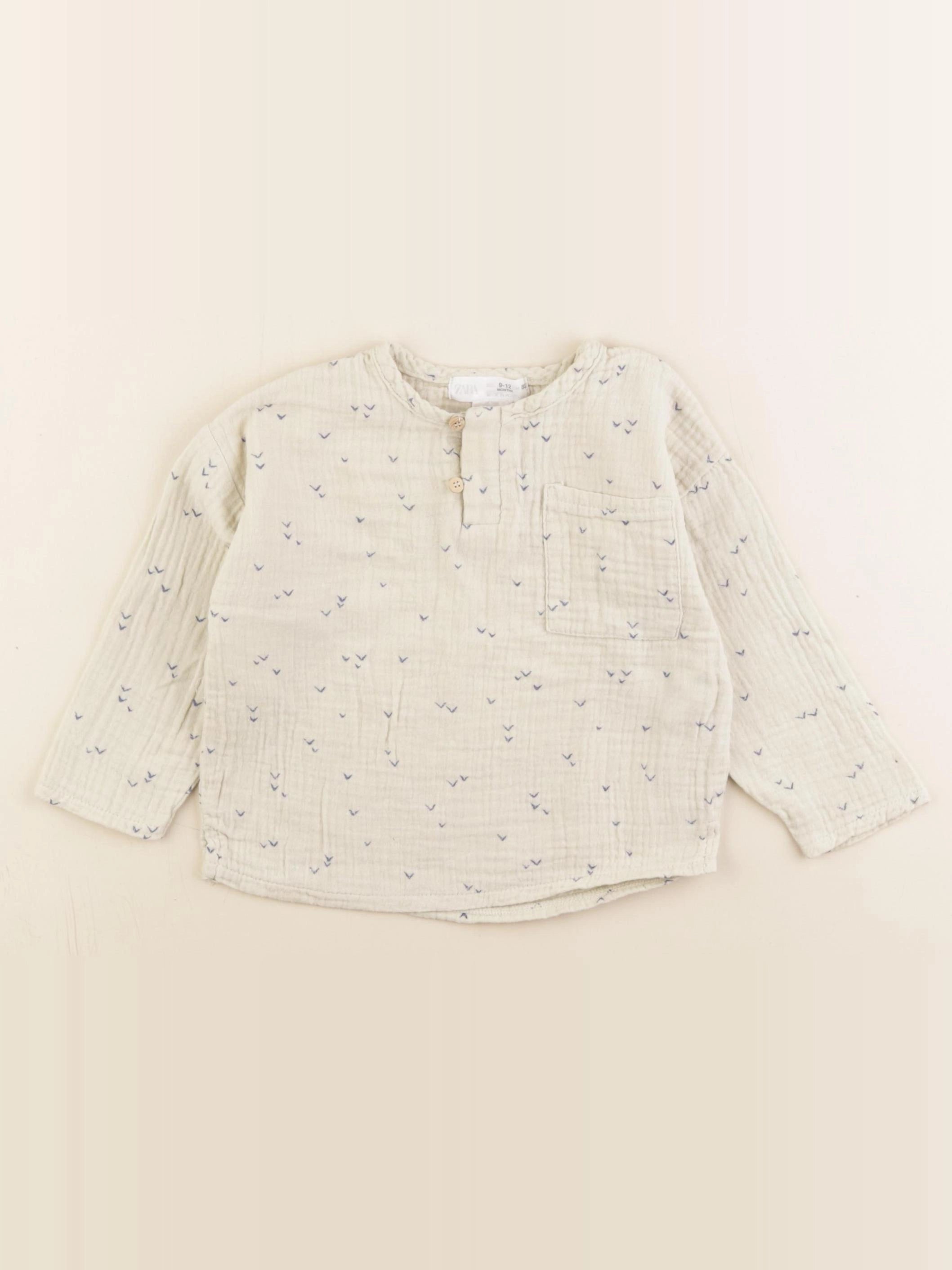 Zara - chemise beige, bleu - 9/12 mois