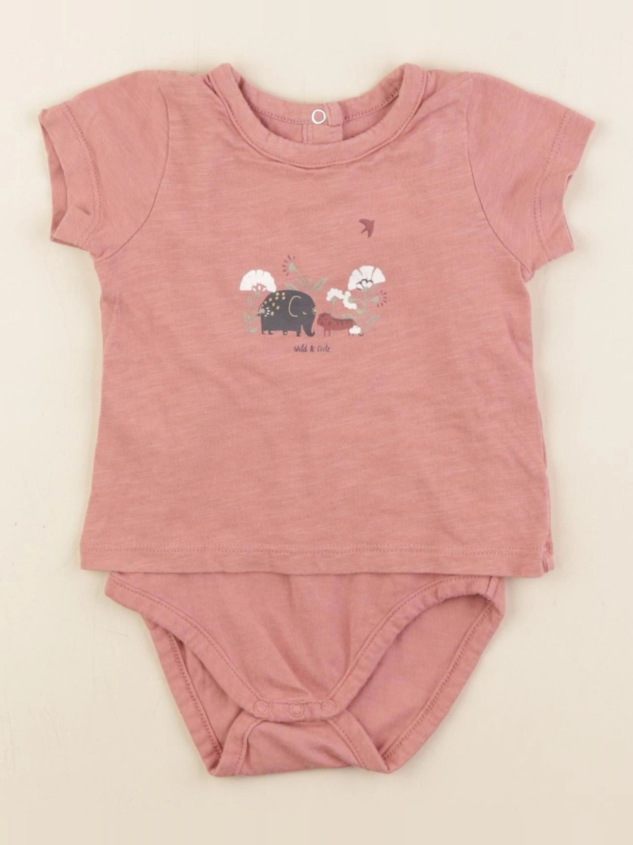 Vertbaudet - body tee-shirt rose - 6 mois