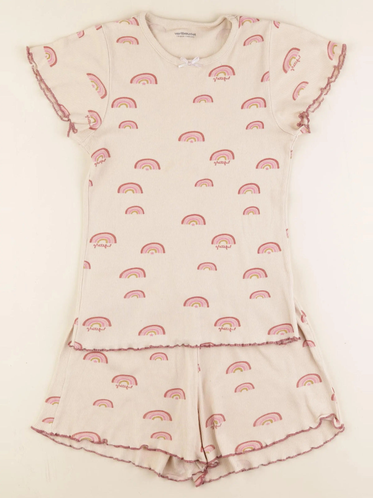 Vertbaudet - pyjama coton beige, rose - 10 ans