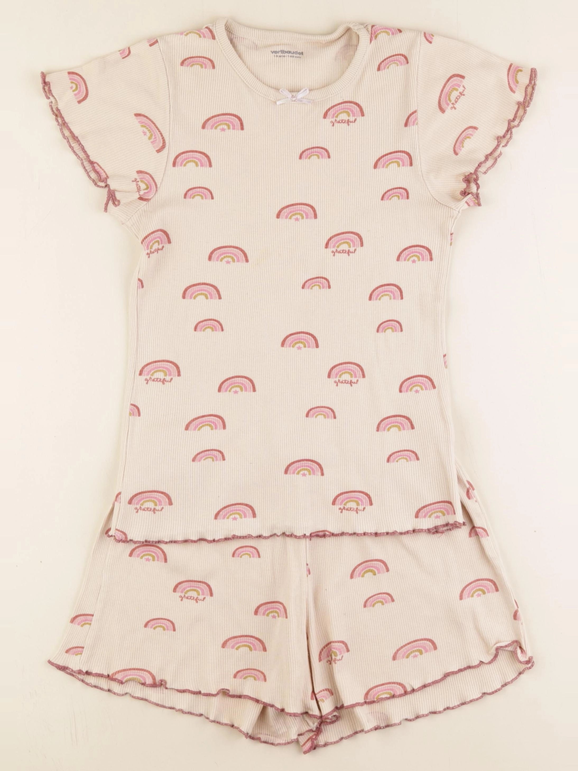 Vertbaudet - pyjama coton beige, rose - 10 ans
