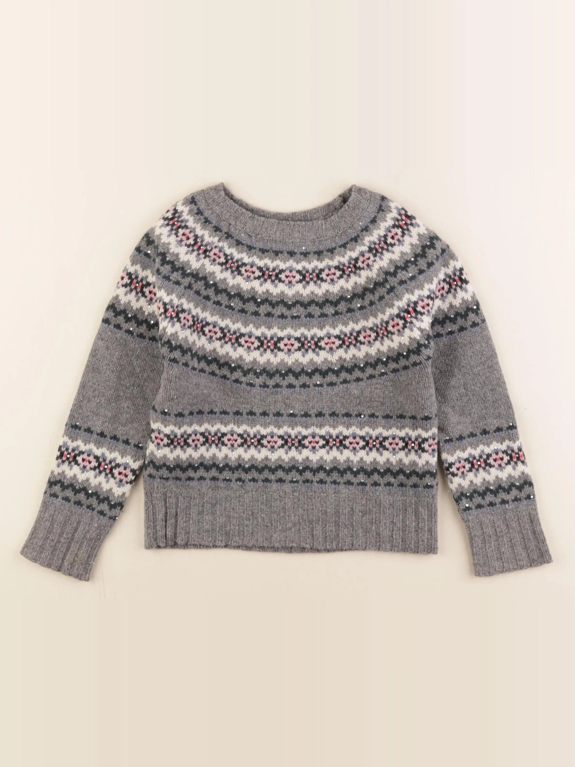 Bonpoint - pull gris, rose - 6 ans