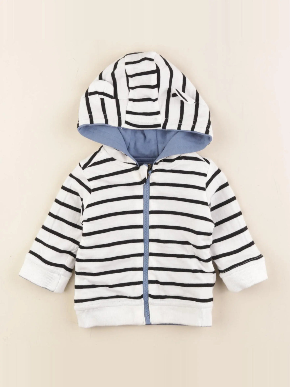 Vertbaudet - sweat réversible bleu, blanc - 3 mois