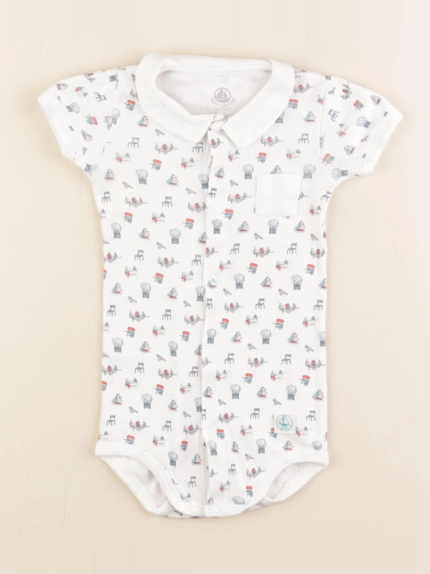 Petit Bateau - body à col blanc - 12 mois
