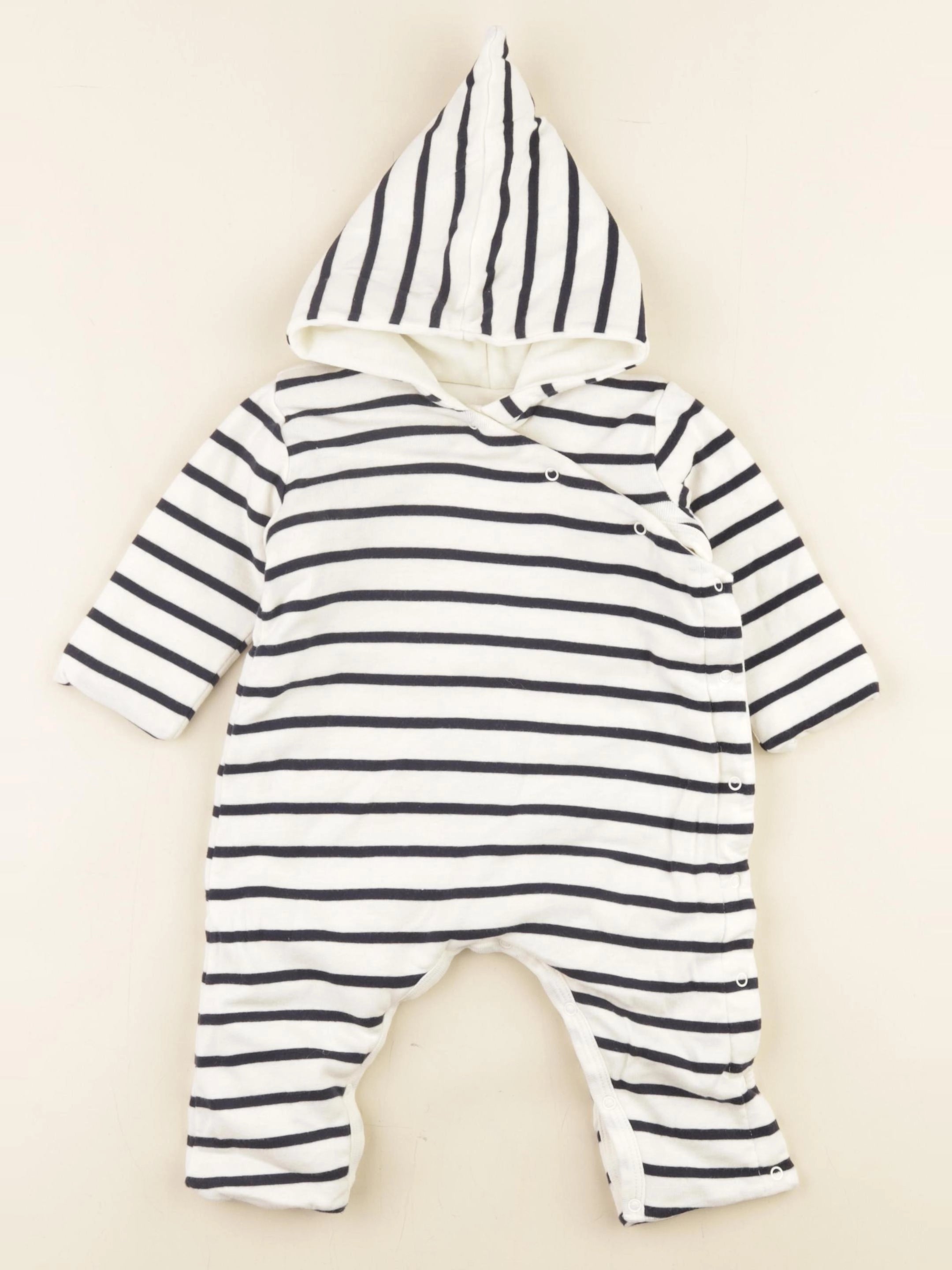 Petit Bateau - combinaison doublé bleu, blanc - 6 mois