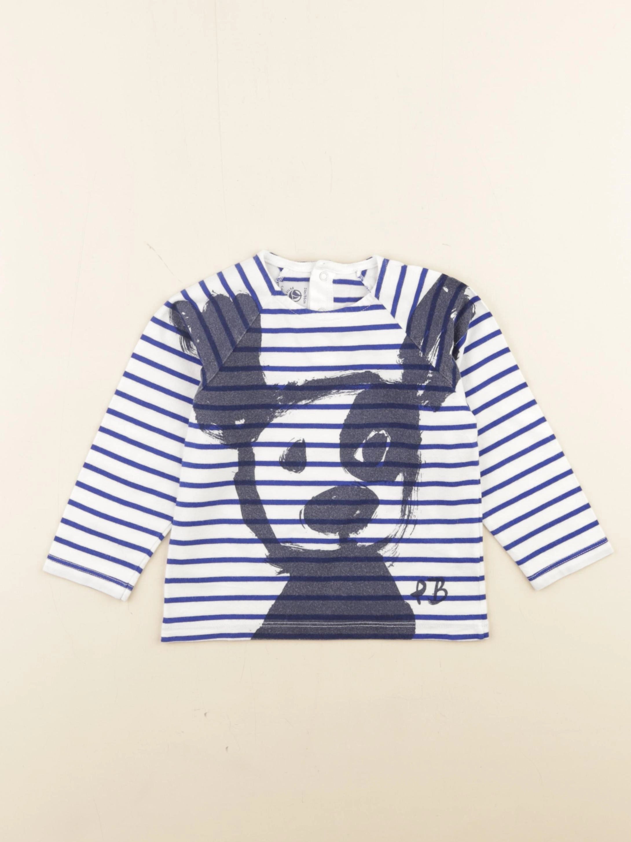 Petit Bateau - tee-shirt blanc, bleu - 24 mois