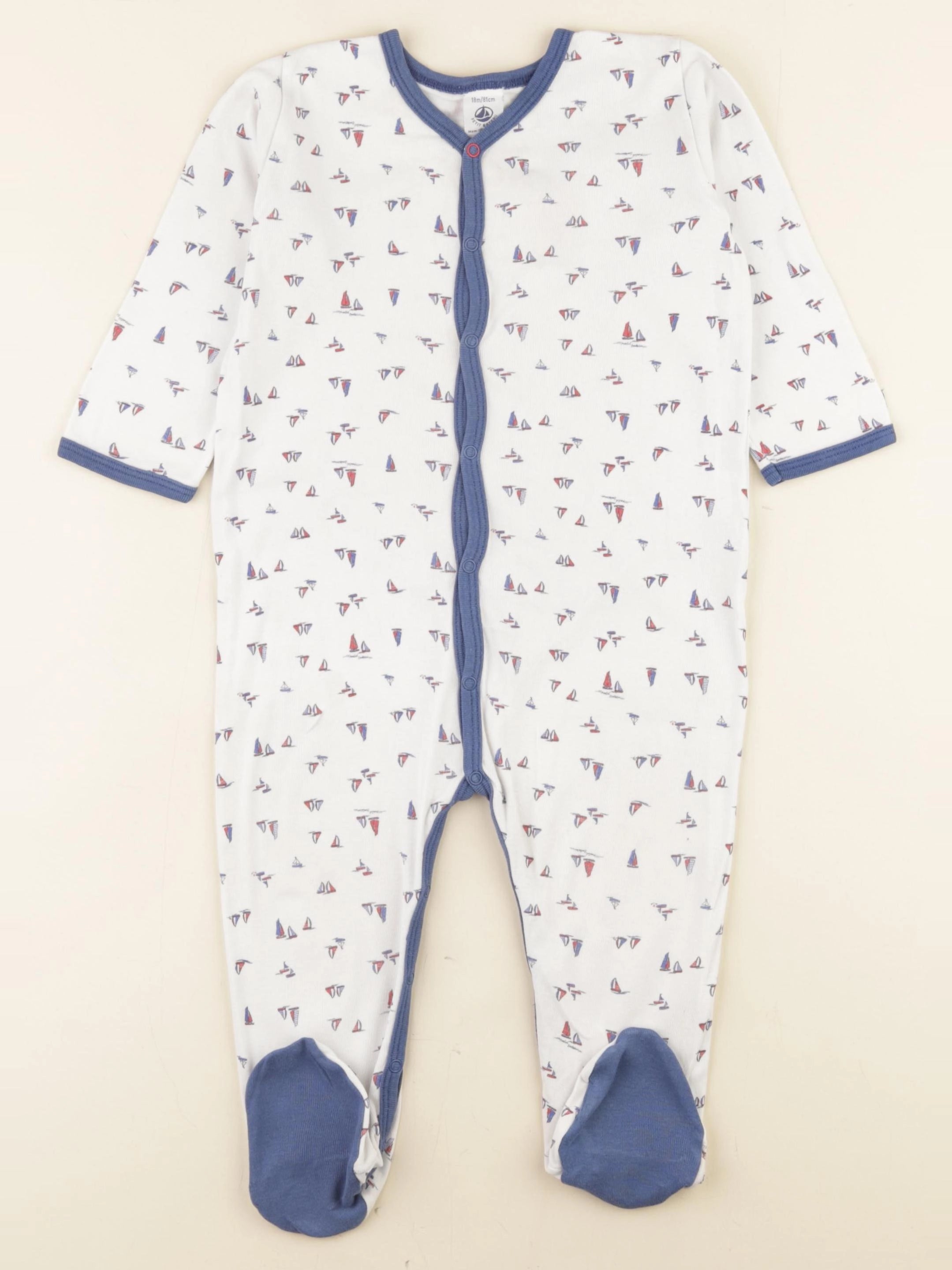 Petit Bateau - pyjama coton blanc, bleu - 18 mois