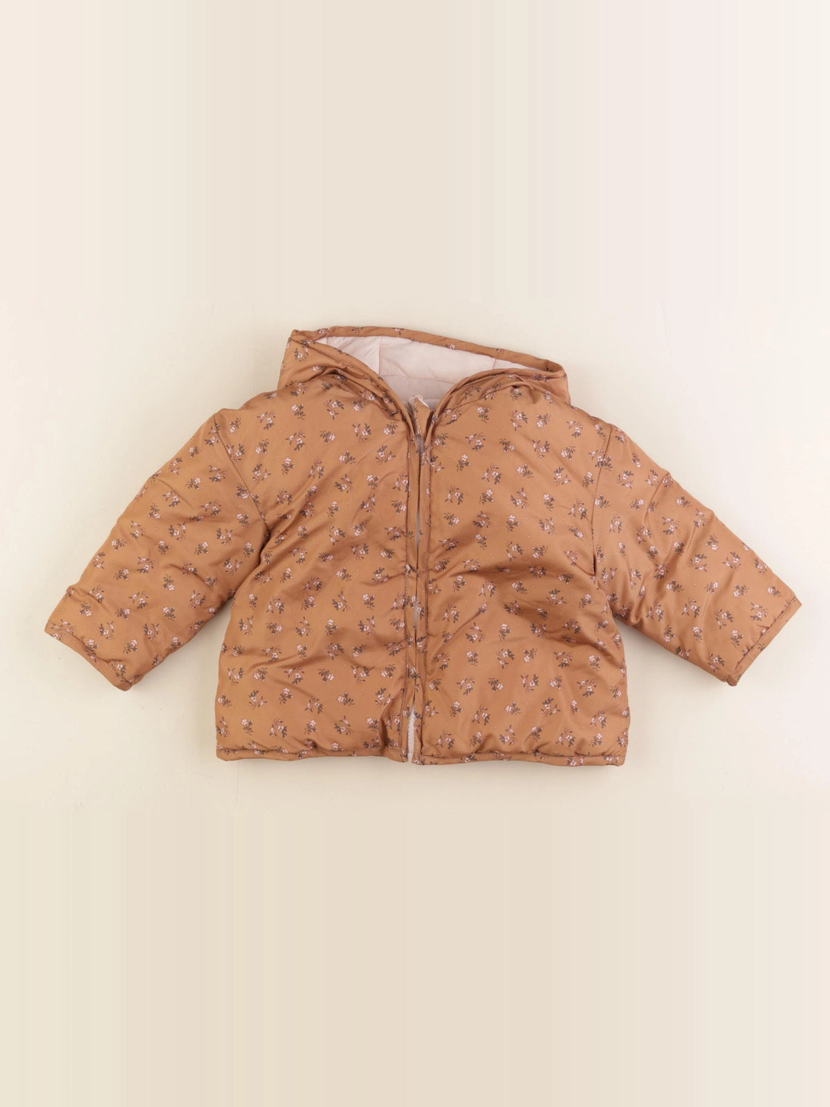 Vertbaudet - doudoune réversible marron, rose - 12/18 mois