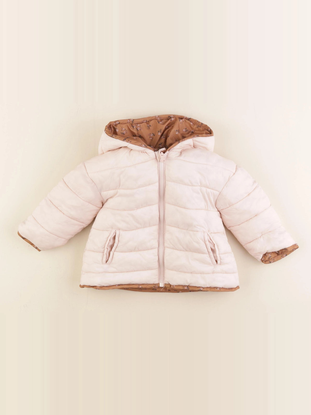 Vertbaudet - doudoune réversible marron, rose - 12/18 mois