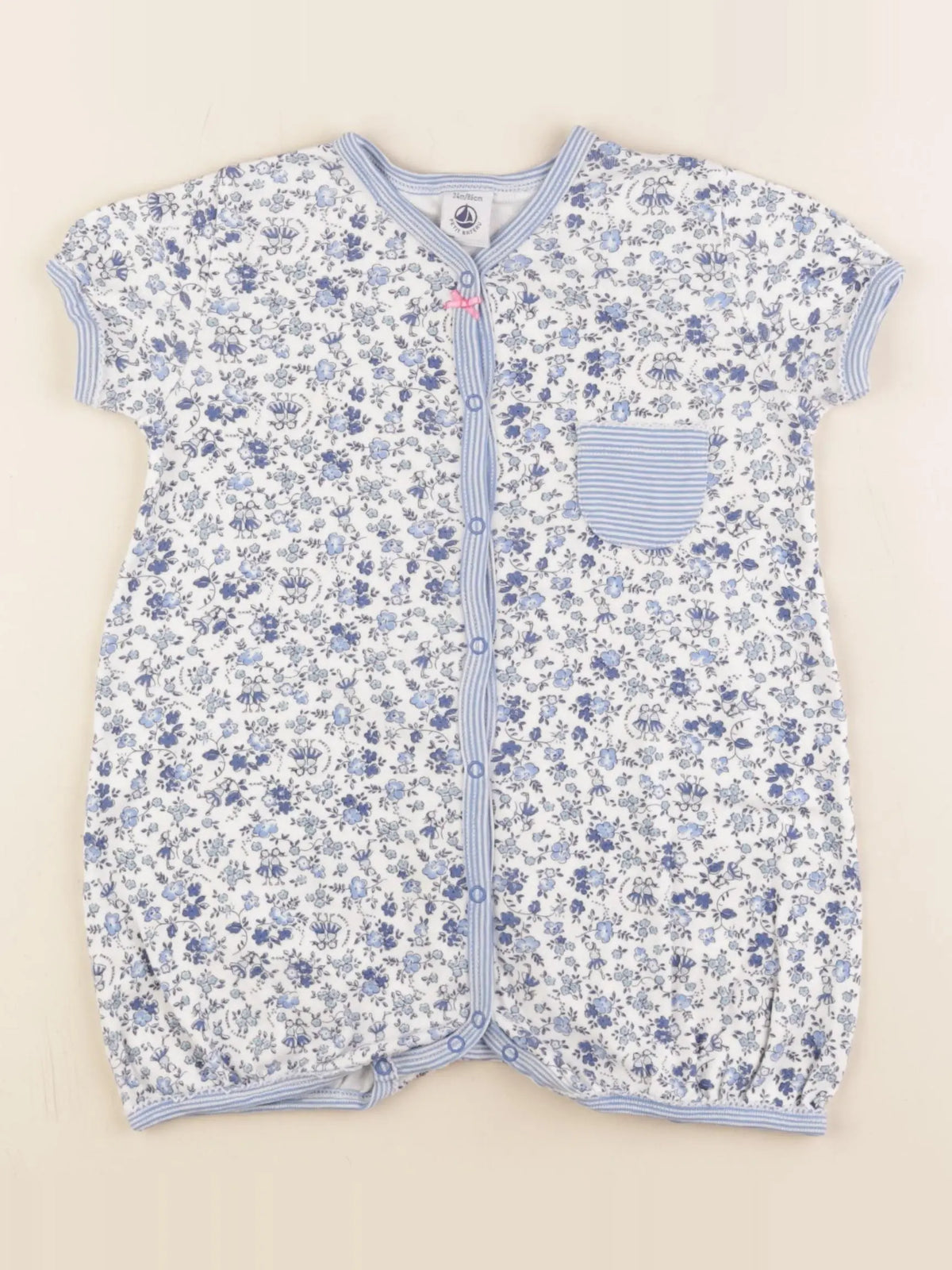 Petit Bateau - pyjama coton blanc, bleu - 24 mois
