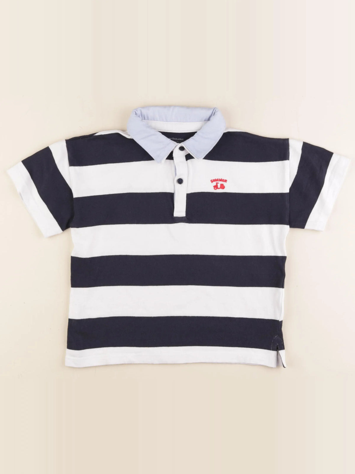 Vertbaudet - polo blanc, bleu - 8 ans