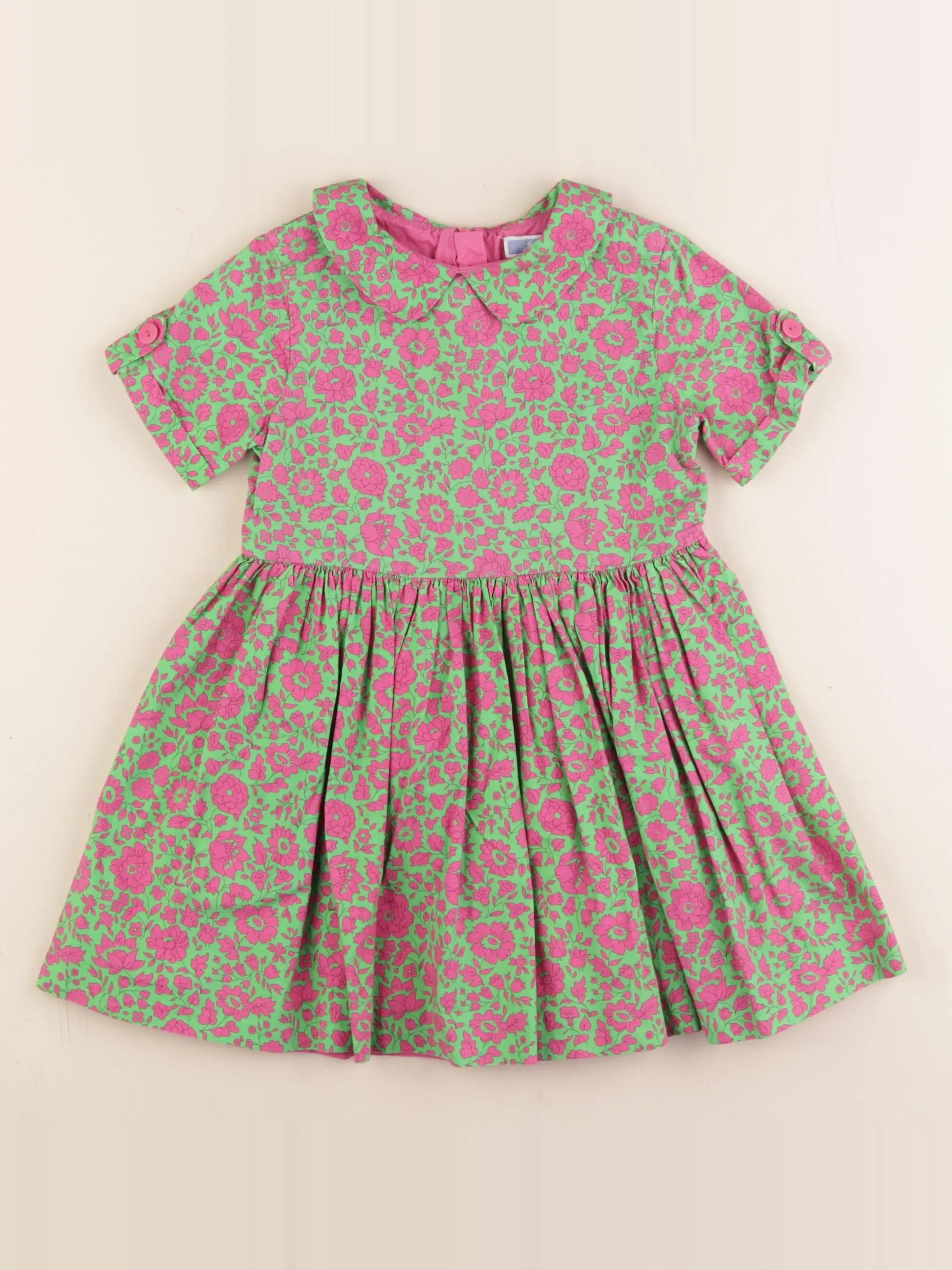 Jacadi - robe liberty vert, rose - 3 ans