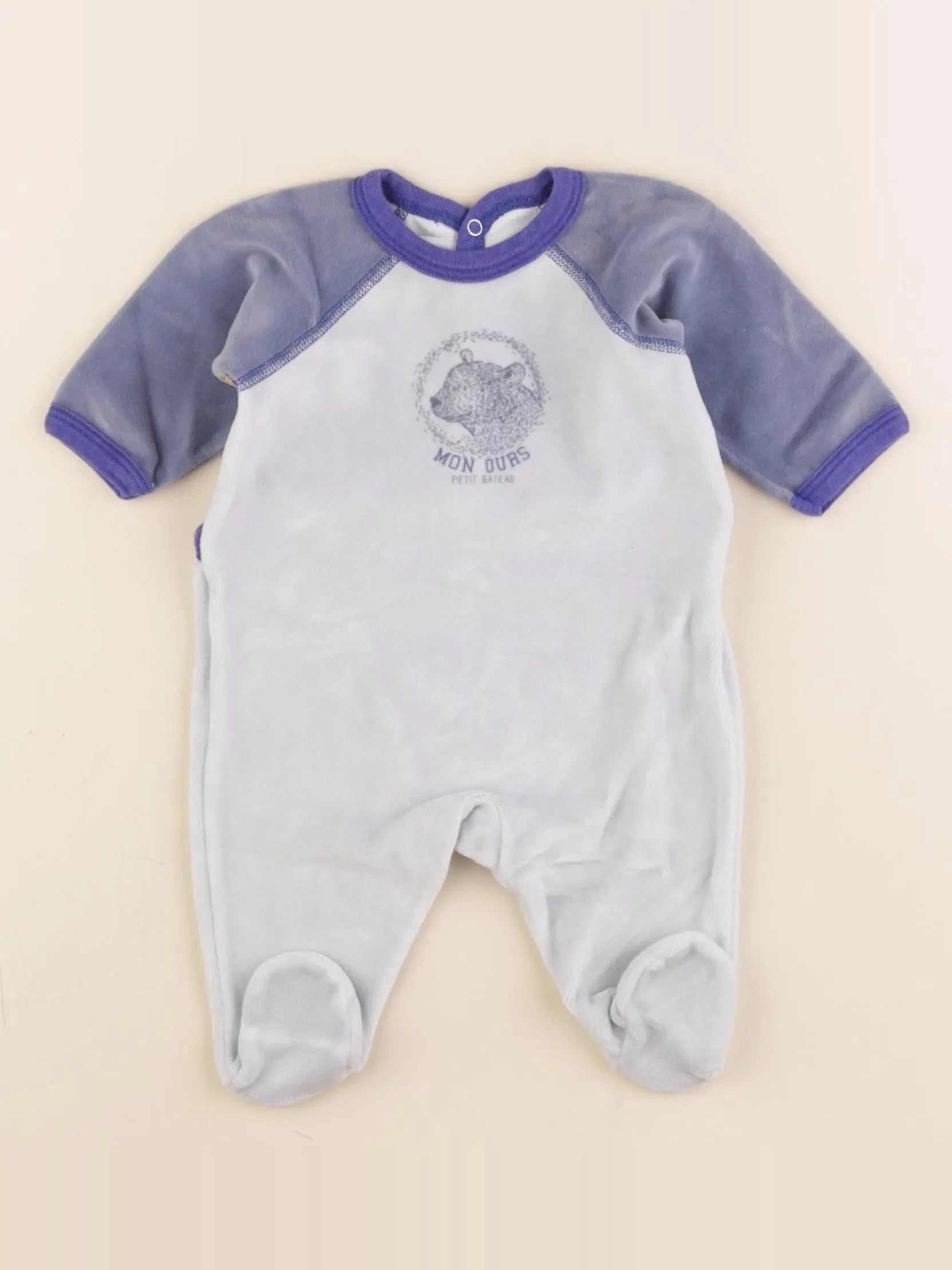 Petit Bateau - pyjama velours bleu - 1 mois